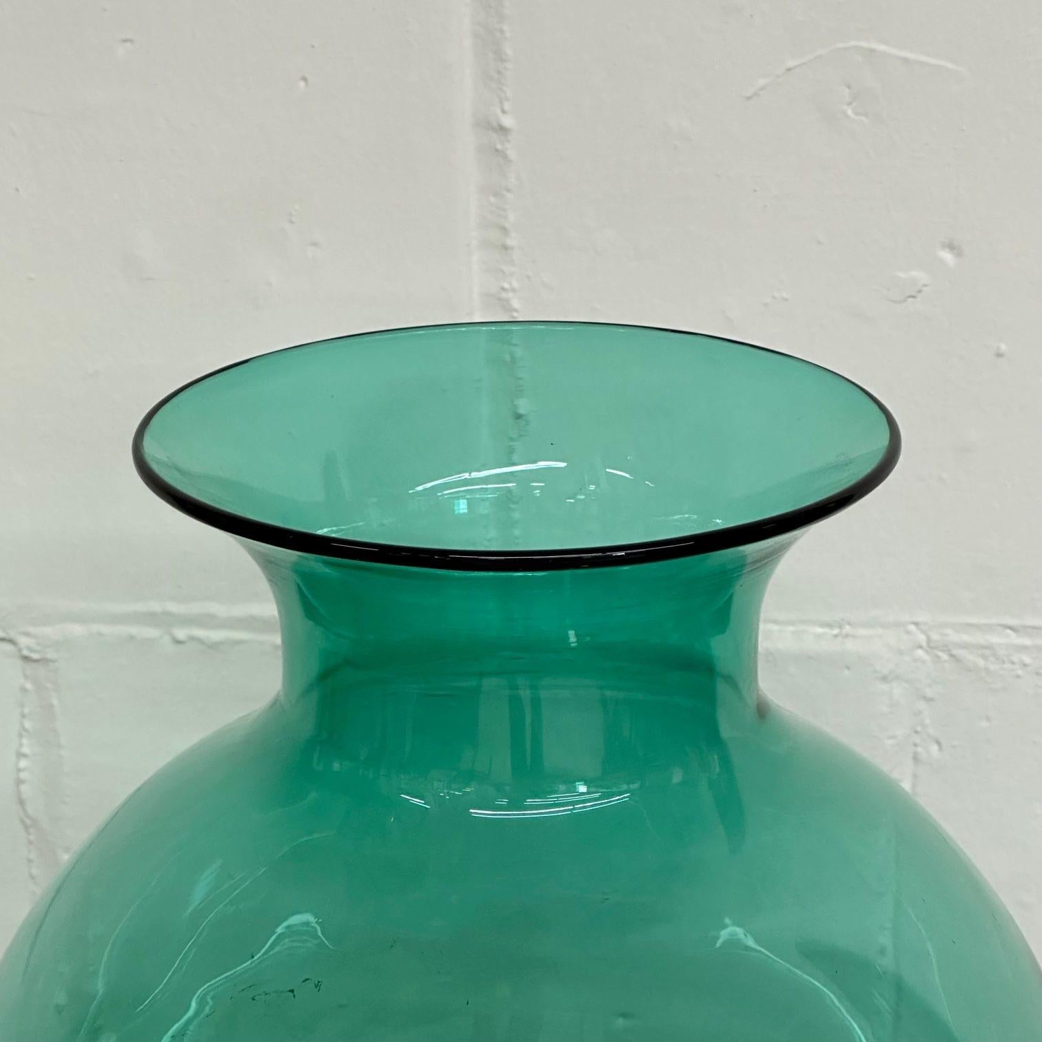 Large Mid-Century Modern Handblown Glass Turquoise Table Vase / Vessel by Blenko For Sale 1