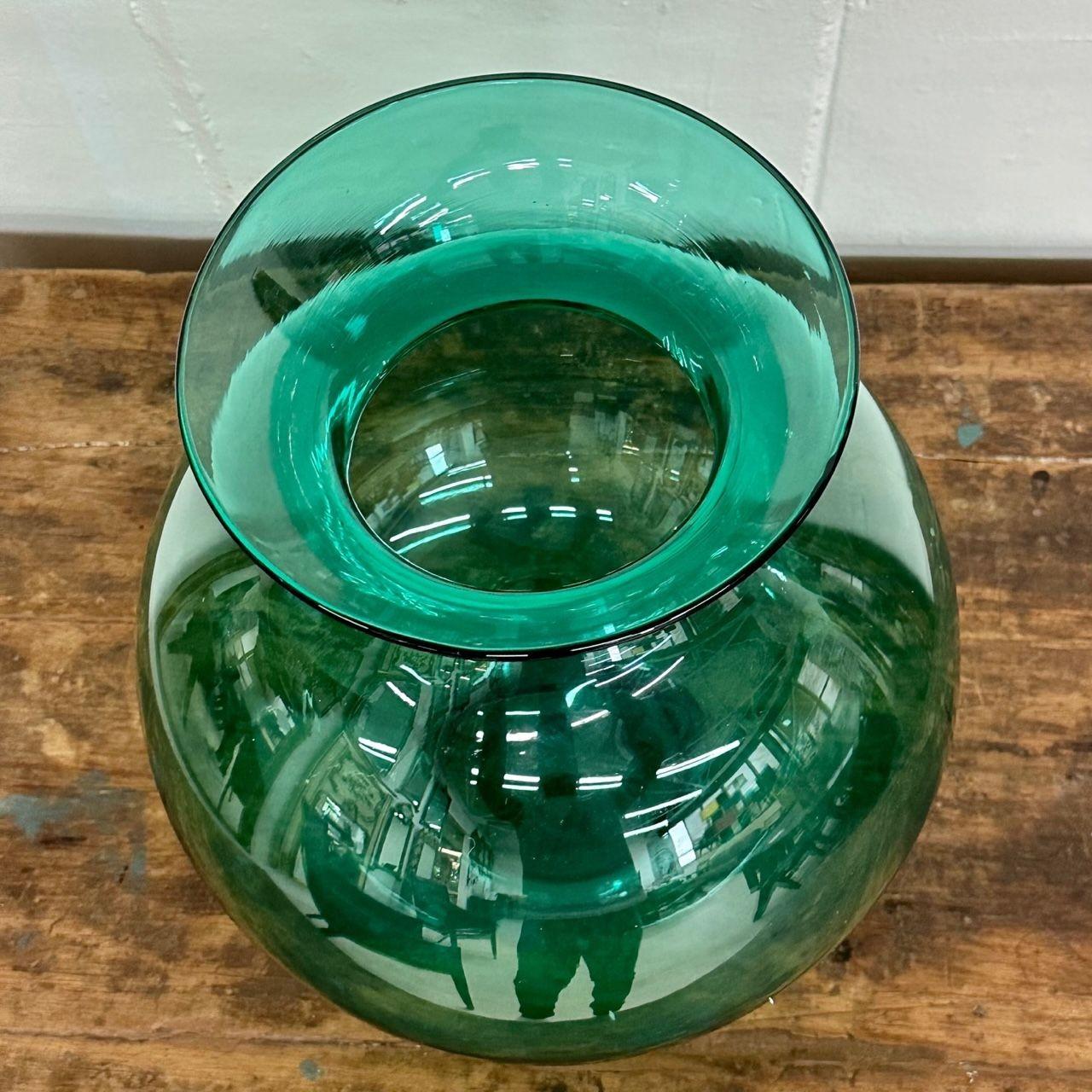 Large Mid-Century Modern Handblown Glass Turquoise Table Vase / Vessel by Blenko For Sale 1
