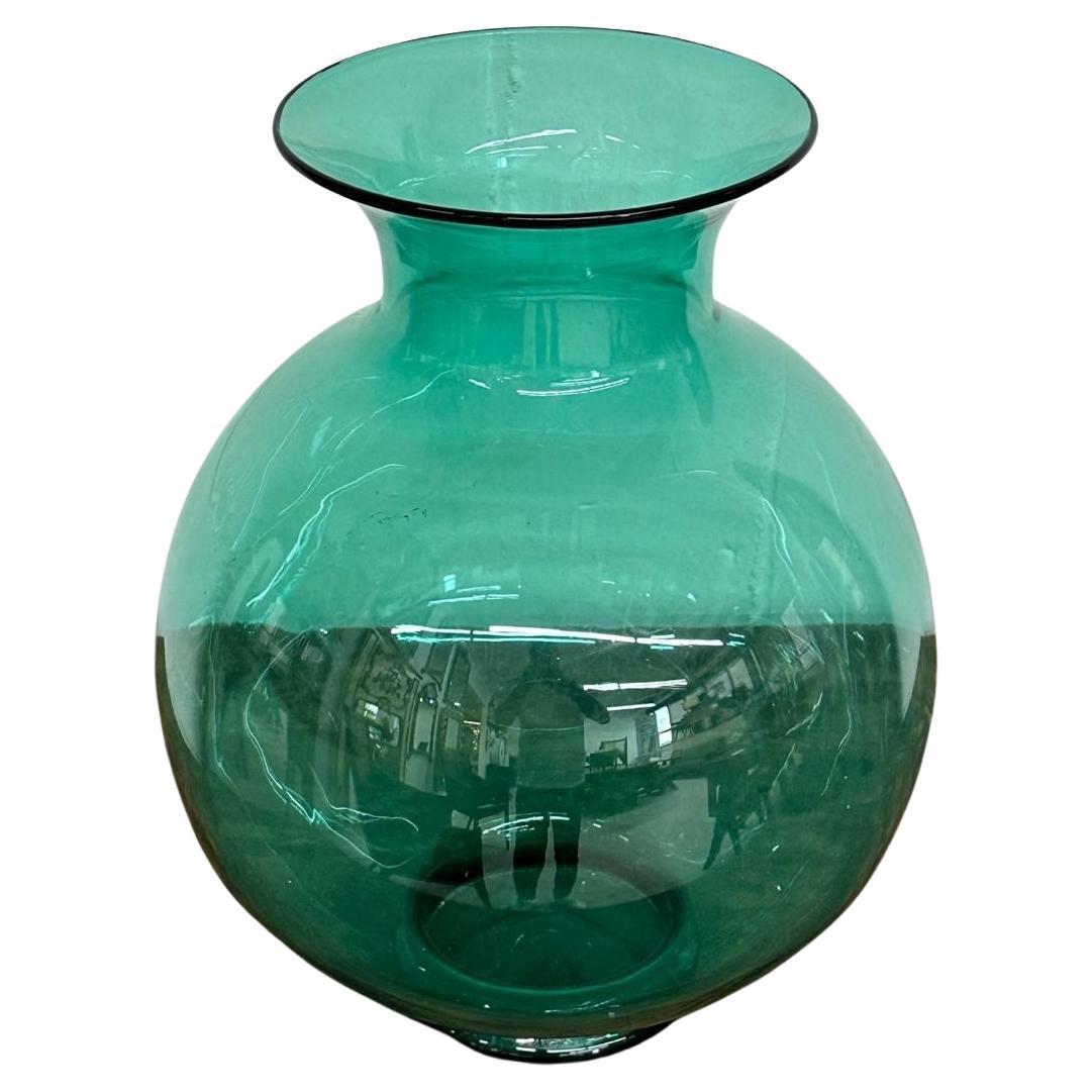 Large Mid-Century Modern Handblown Glass Turquoise Table Vase / Vessel by Blenko For Sale