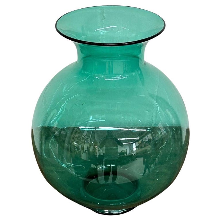 Large MidCentury Modern Handblown Glass Turquoise Table Vase / Vessel by Blenko For Sale at 1stDibs