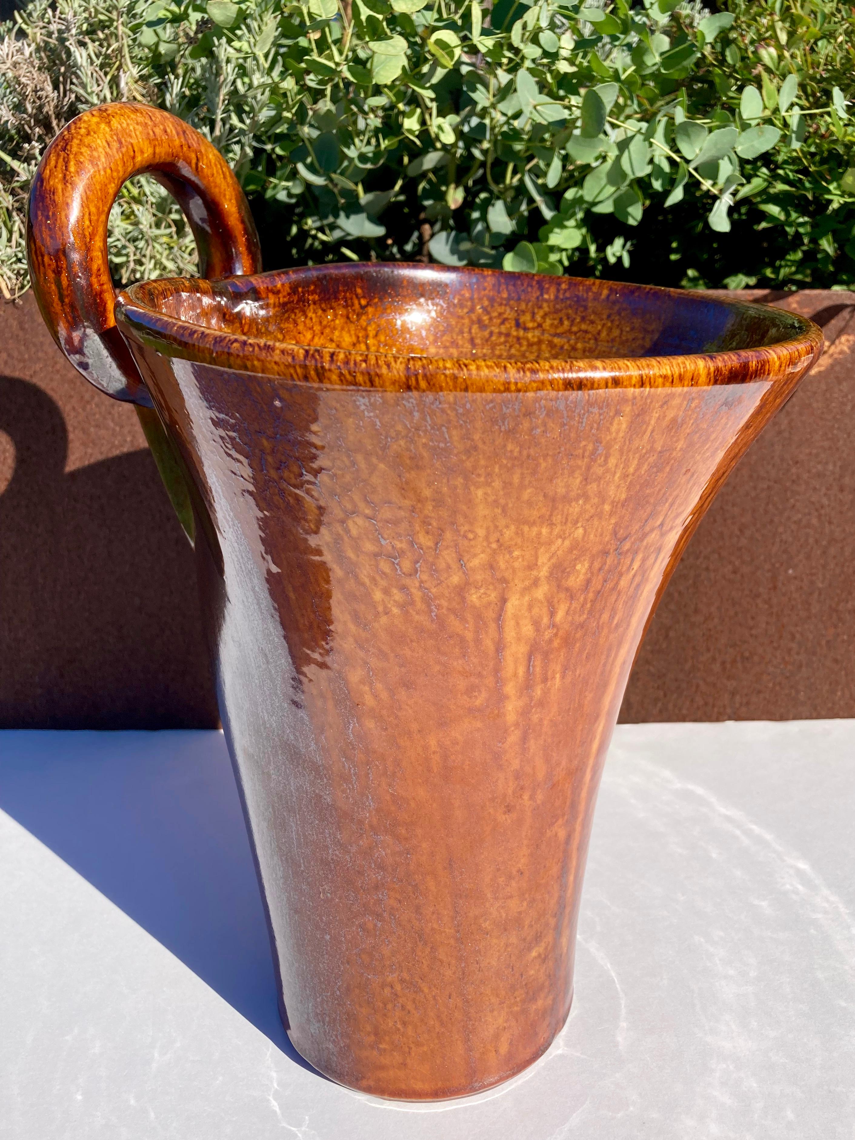Glazed Large Mid-Century Modern Handmade Asymmetrical Studio Pottery Vase  For Sale