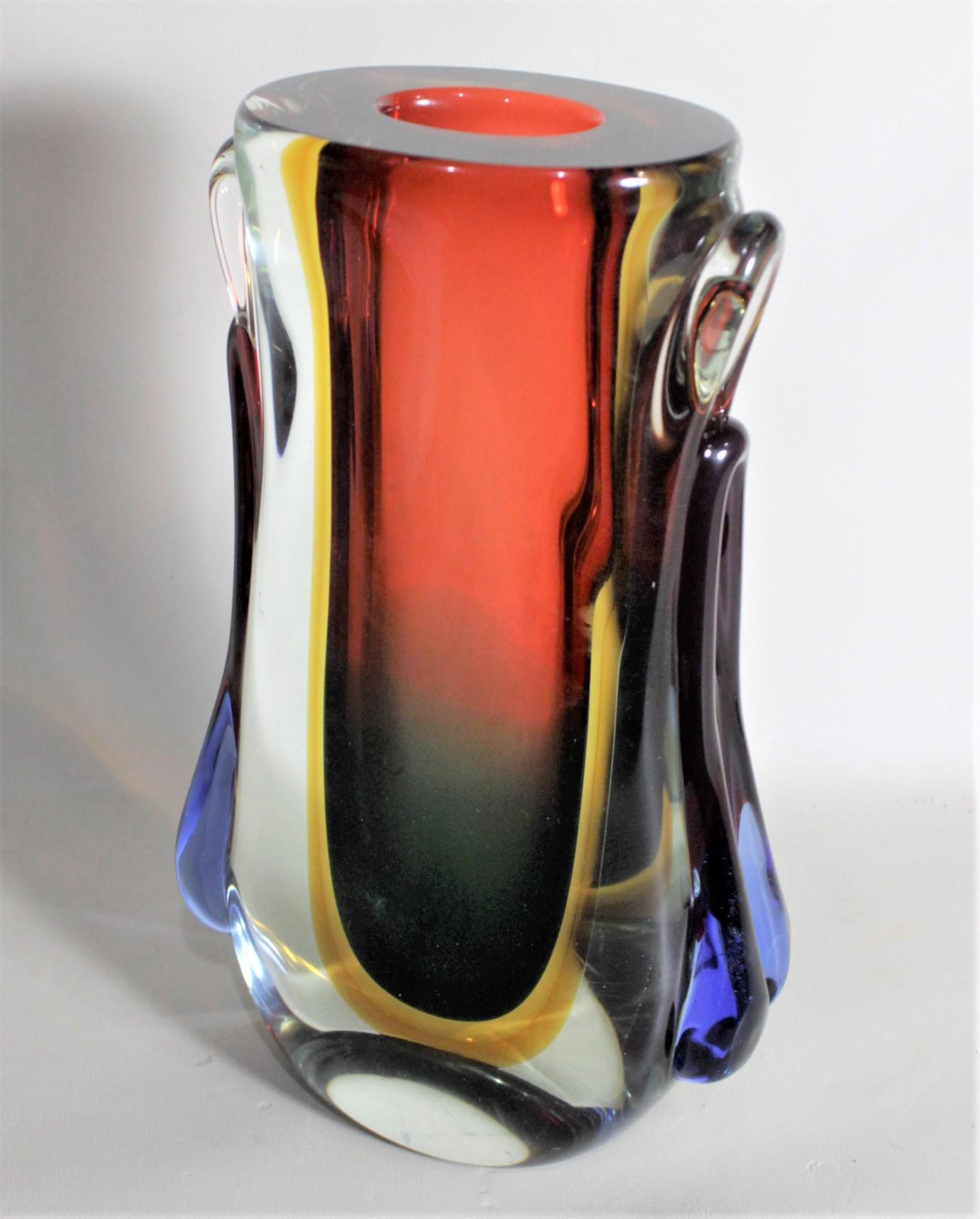 Large Mid-Century Modern Heavy Italian Murano Art Glass Multi-Colored Vase In Good Condition In Hamilton, Ontario