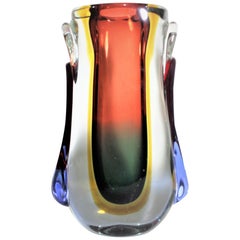Large Mid-Century Modern Heavy Italian Murano Art Glass Multi-Colored Vase