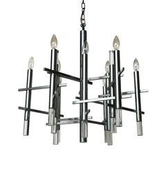 Large Mid-Century Modern Italian Chrome & Lucite Chandelier by Gaetano Sciolari