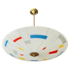 Large Mid-Century Modern Italian Glass Pendant or Flush Mount Light, Stilnovo St