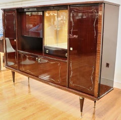 Large Mid-Century Modern Italian Mahogany China Cabinet Bar Manner of Gio Ponti