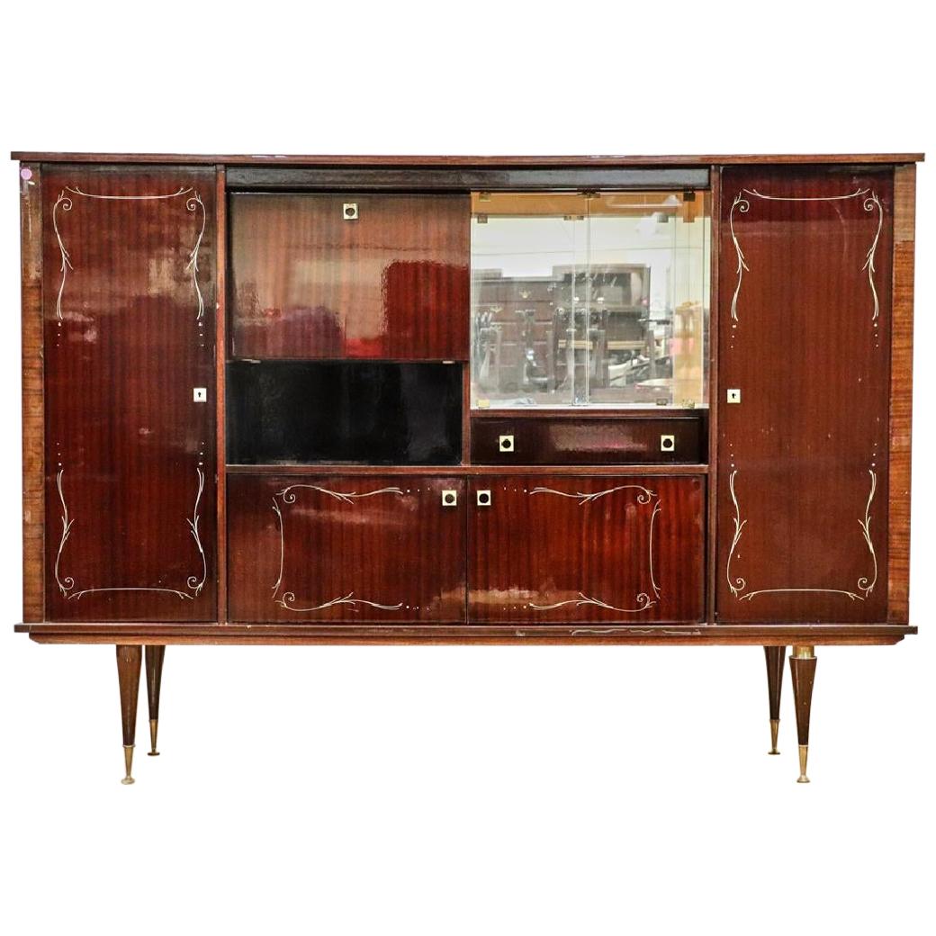 Large MidCentury Modern Italian Mahogany China Bar Manner of Gio Ponti at 1stDibs