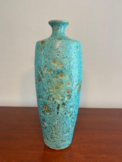 Large Mid Century Modern Italian Peacock Fat Lava Vase
