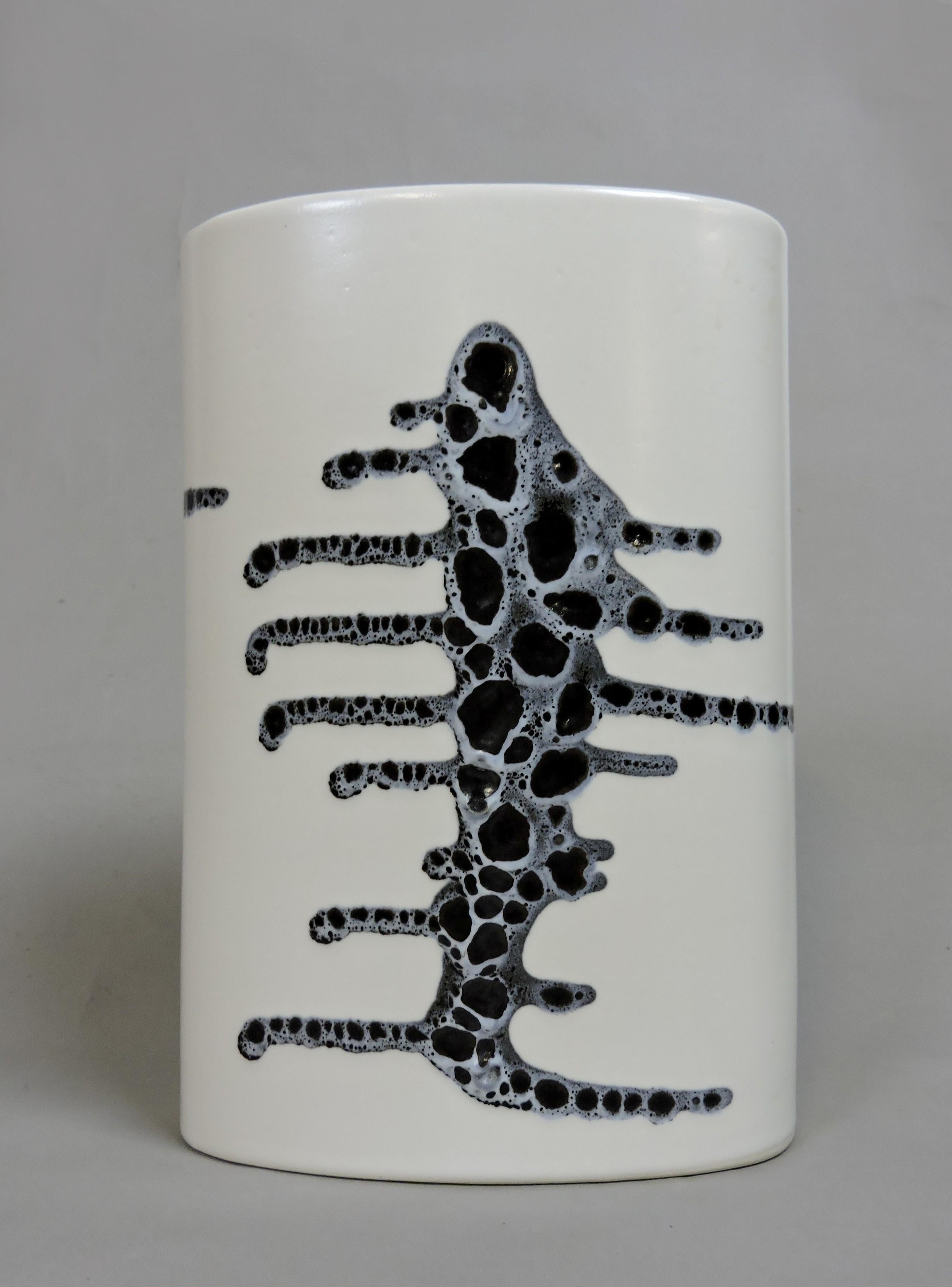 Large Mid-Century Modern Lapid Israel Art Pottery Ceramic Splat Lava Zebra Vase 4