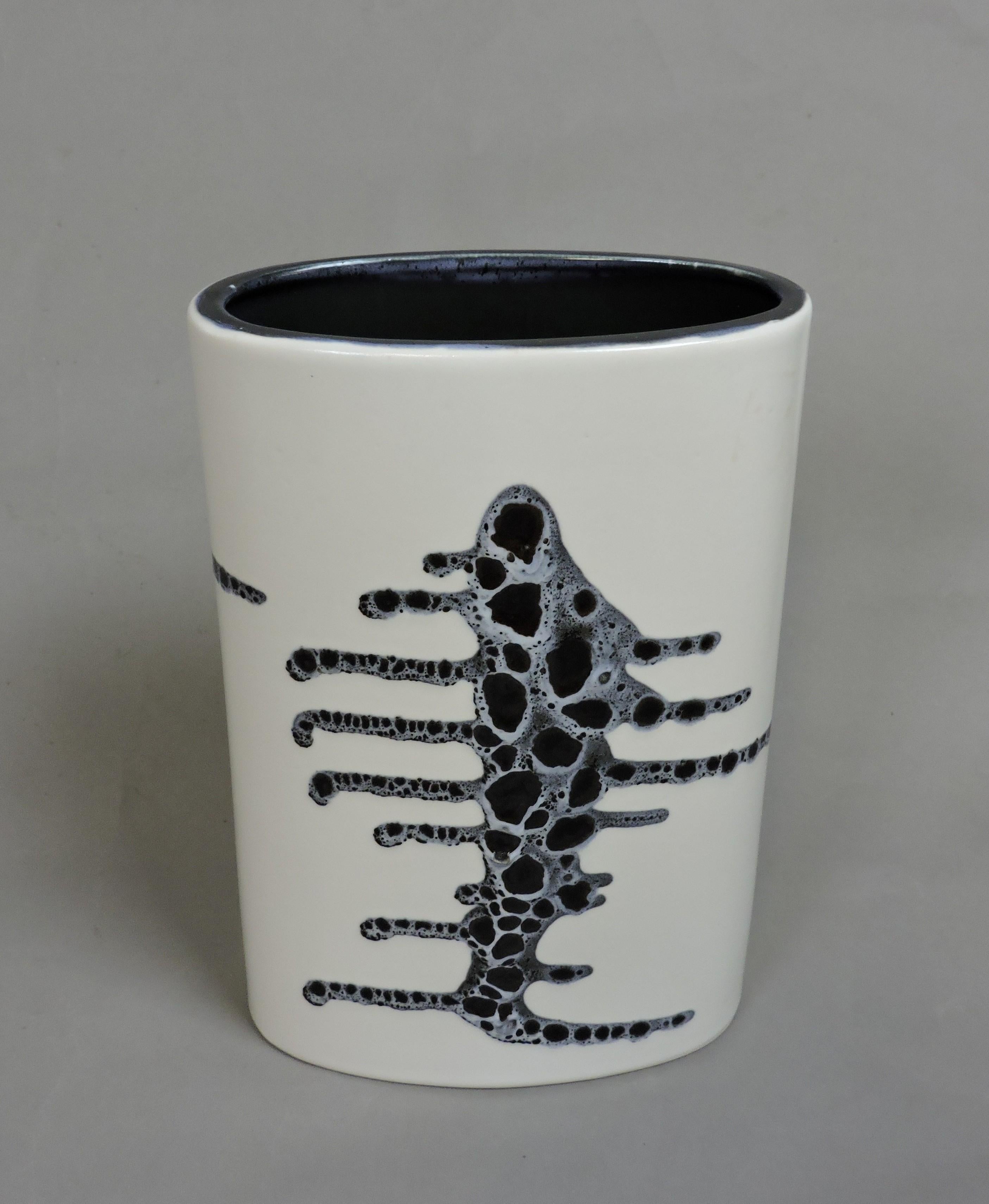 Israeli Large Mid-Century Modern Lapid Israel Art Pottery Ceramic Splat Lava Zebra Vase