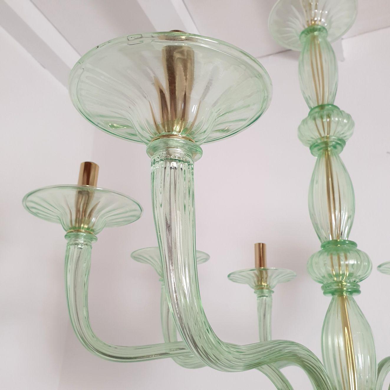 Large Mid-Century Modern Light Green Murano Glass Chandelier, 1970 1