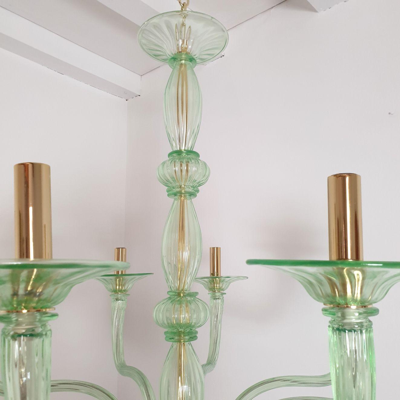 Large Mid-Century Modern Light Green Murano Glass Chandelier, 1970 2