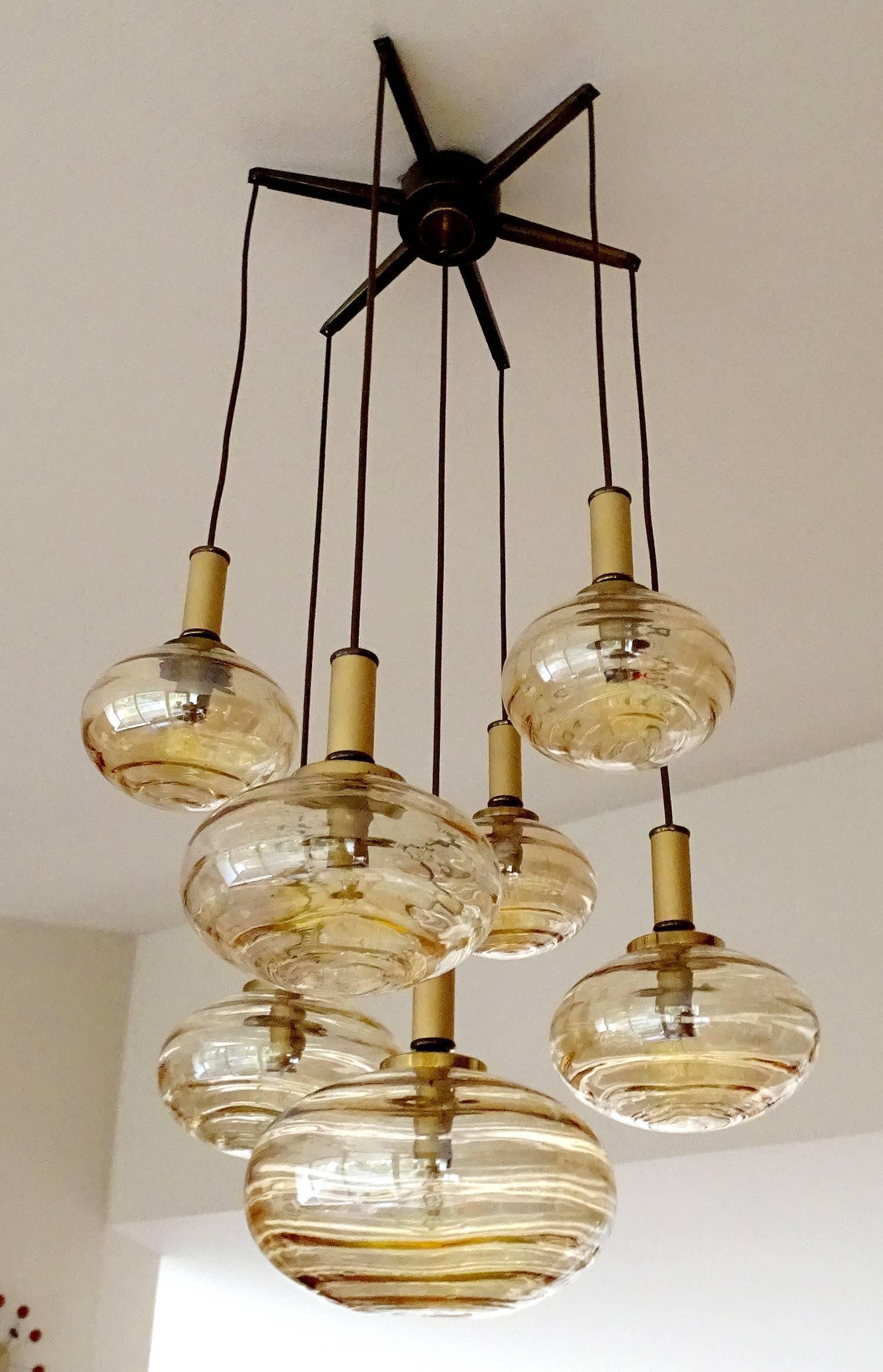 Large 7 Lights Limburg Cascade Overally  Glass Globes Brass Chandelier 9