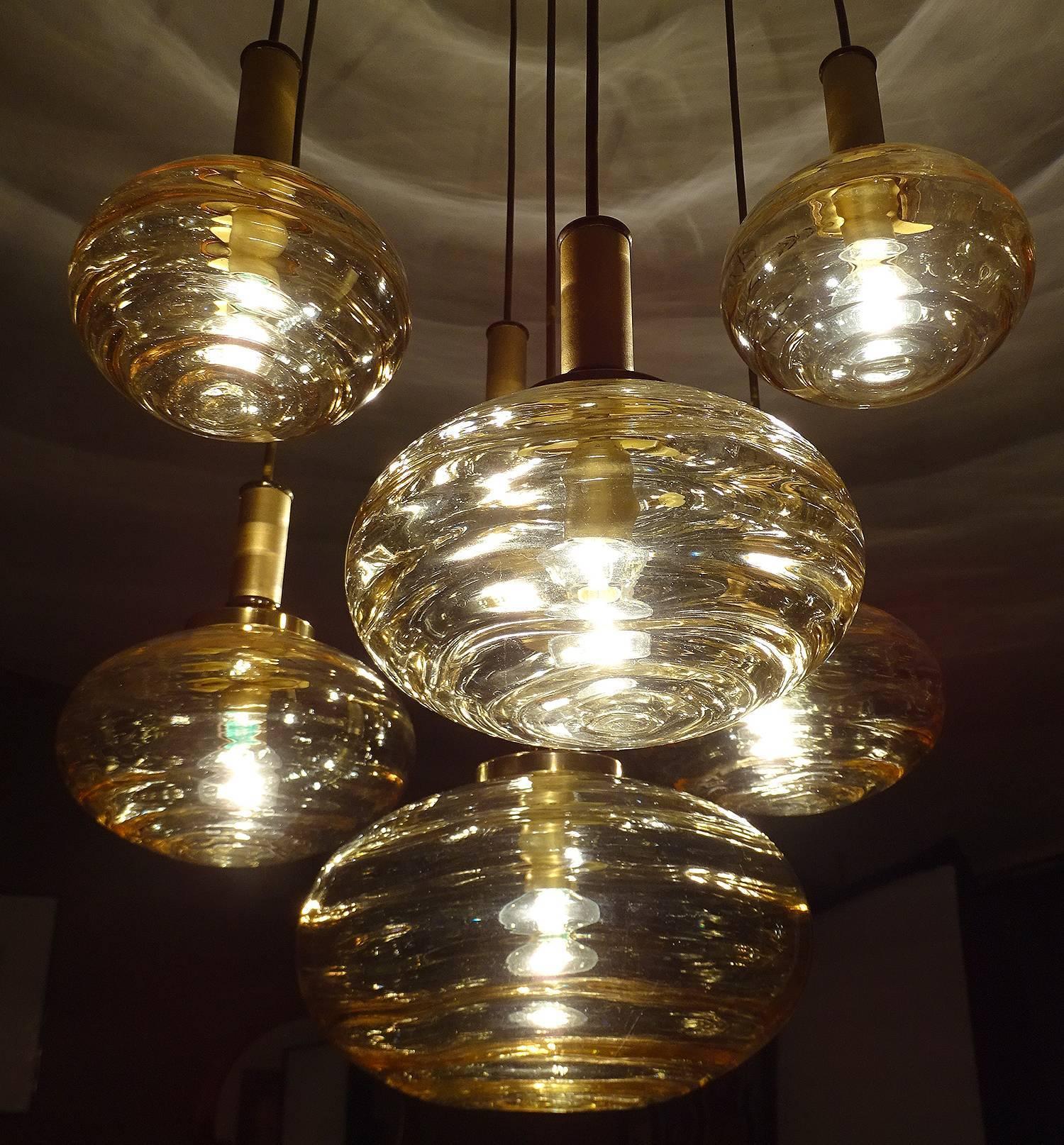 Large 7 Lights Limburg Cascade Overally  Glass Globes Brass Chandelier 10
