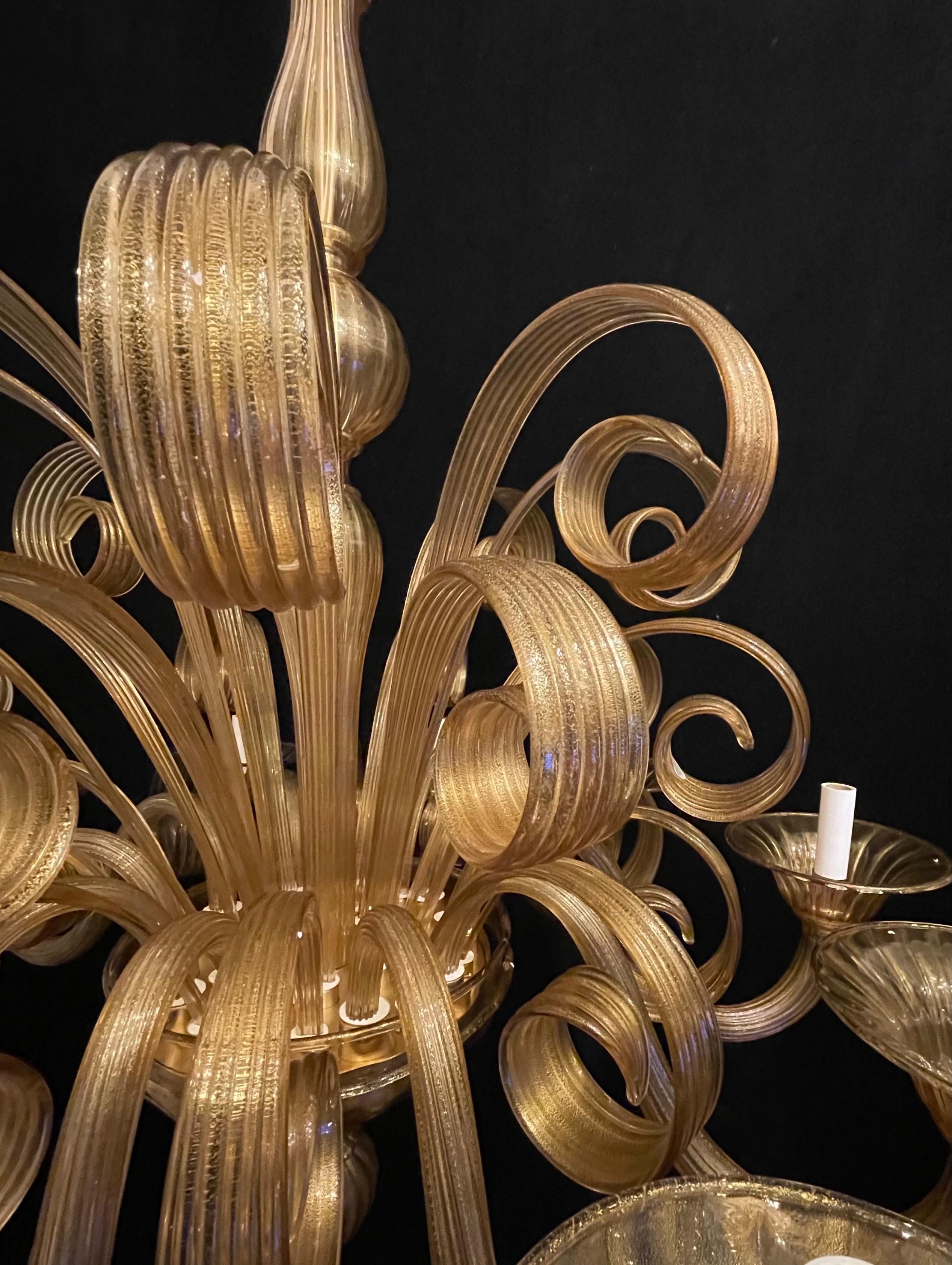 Large Mid-Century Modern Lorin Marsh Murano Gold Blown Art Glass Chandelier For Sale 2