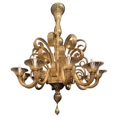 Large Mid-Century Modern Lorin Marsh Murano Gold Blown Art Glass Chandelier