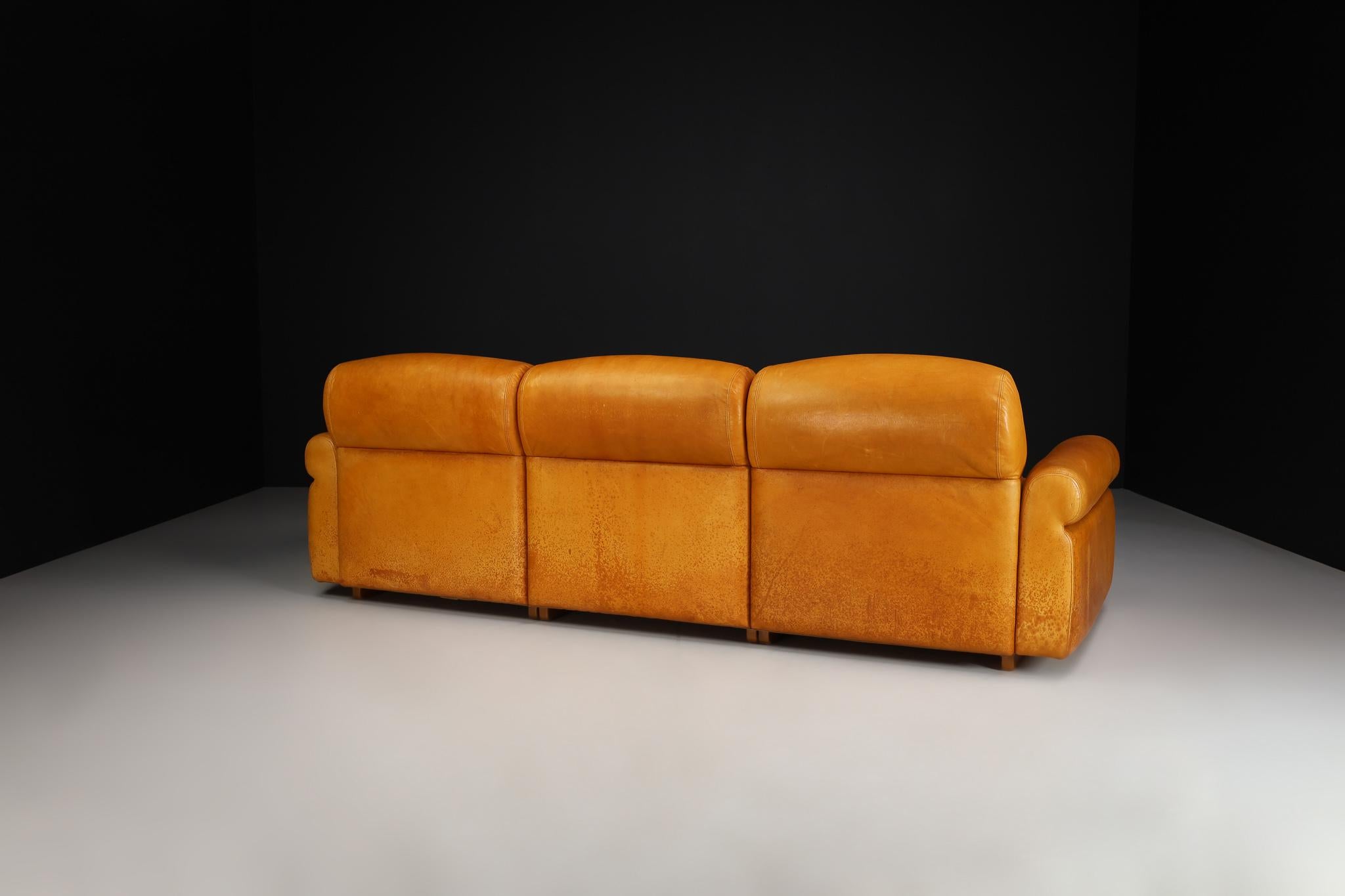 Large Mid-Century Modern Lounge Sofa in Cognac Leather, Italy 1960s For Sale 6