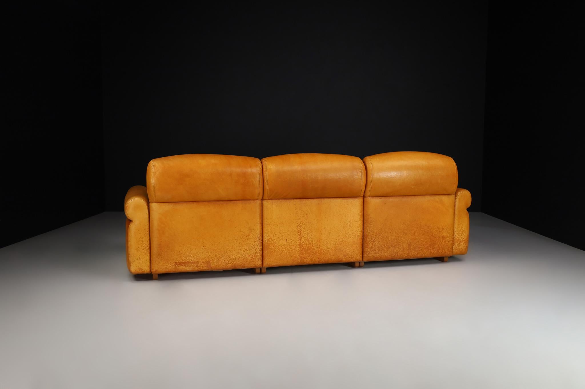 Mid-20th Century Large Mid-Century Modern Lounge Sofa in Cognac Leather, Italy 1960s For Sale