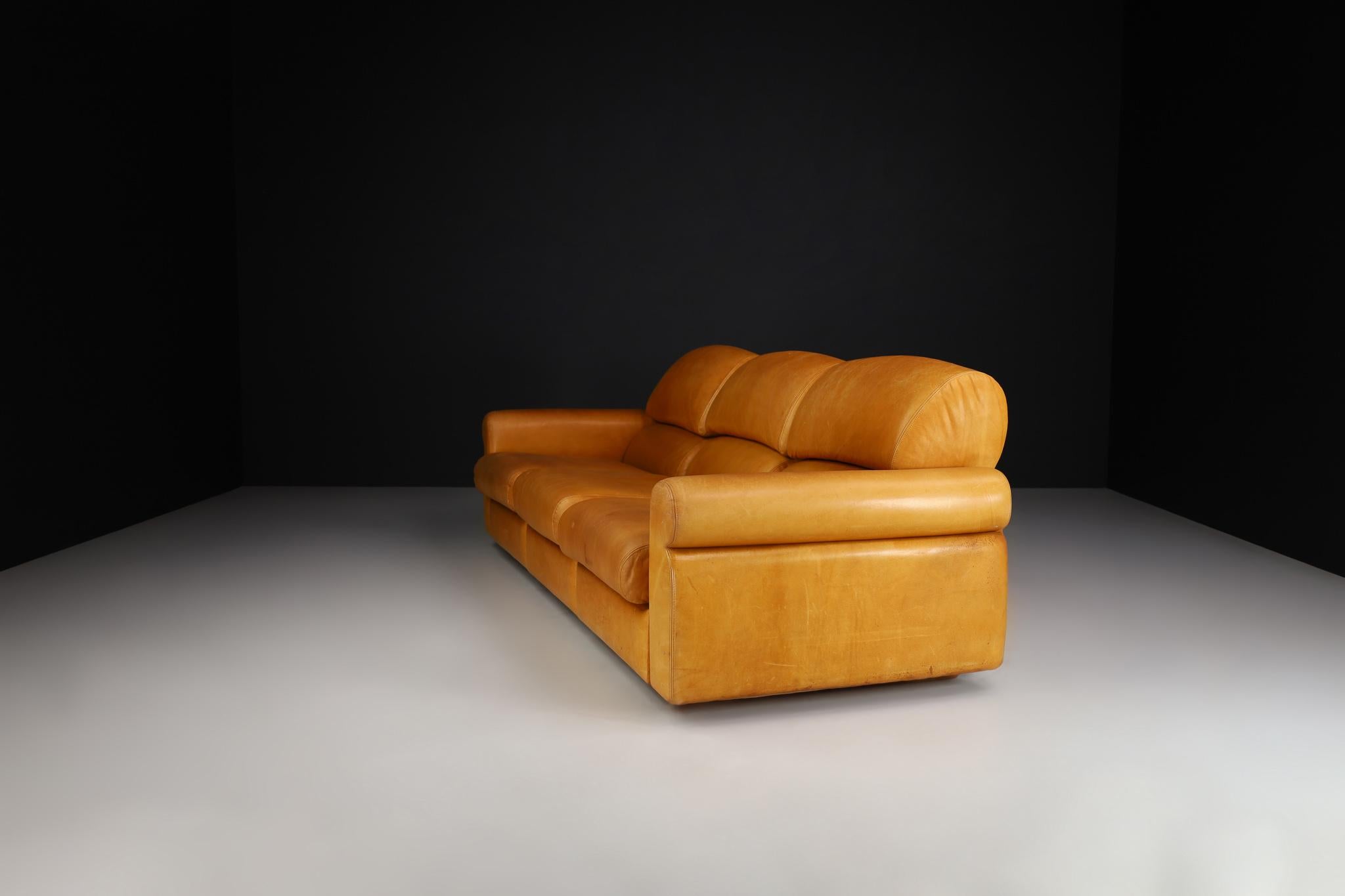 Large Mid-Century Modern Lounge Sofa in Cognac Leather, Italy 1960s For Sale 1
