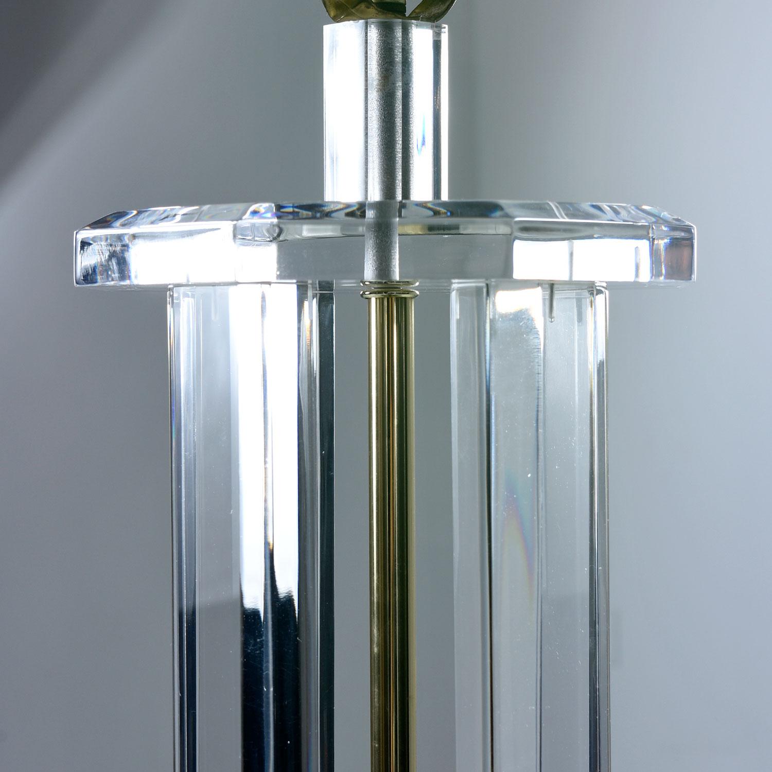 Late 20th Century Large Mid-Century Modern Lucite Floor Lamp with Brass Conduit