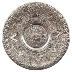 Large Mid-Century Modern Mexican Sterling Silver Aztec Calendar Wall Charger