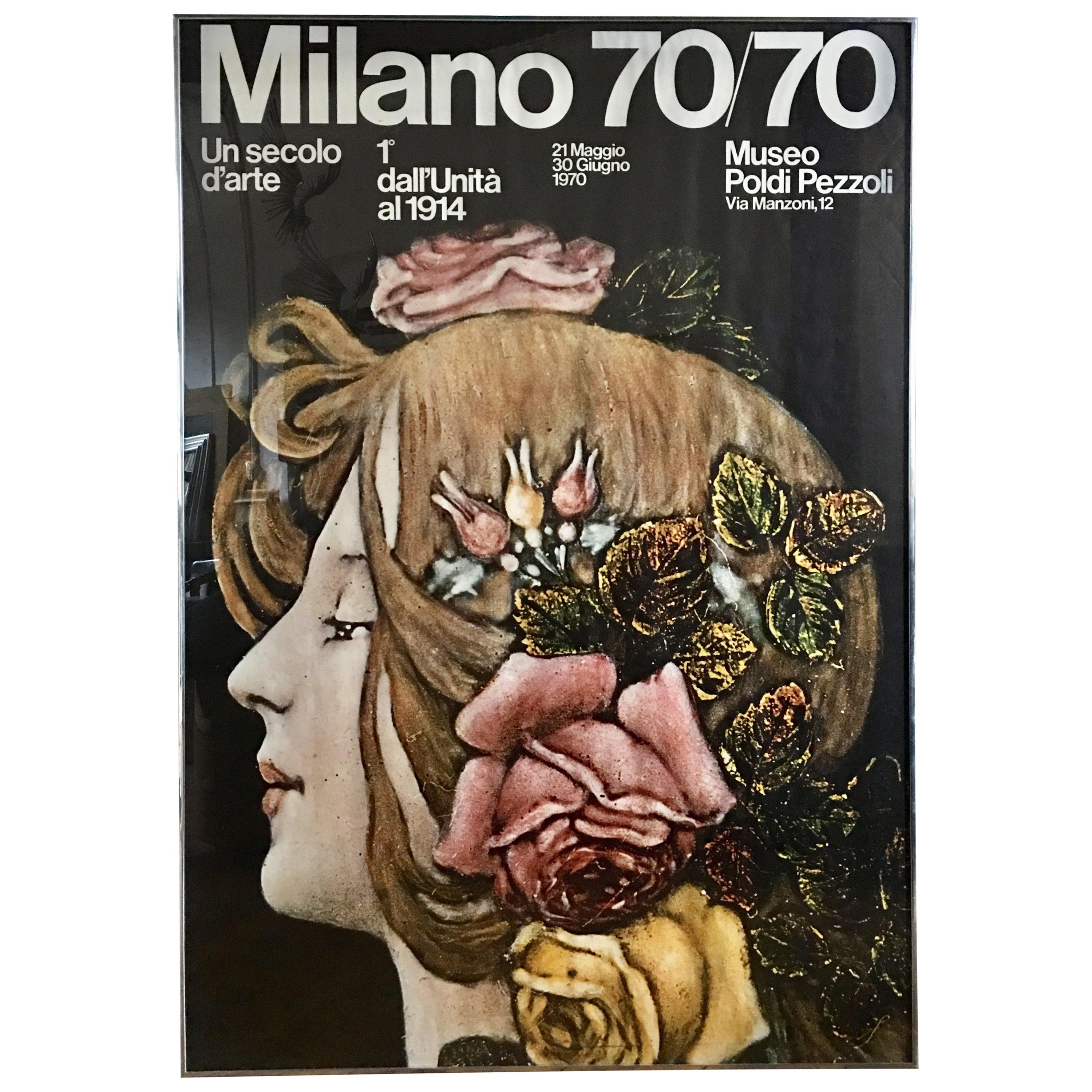 Large Mid-Century Modern Milano Italy Female Bust Lithograph Wall Art
