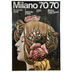 Vintage Large Mid-Century Modern Milano Italy Female Bust Lithograph Wall Art