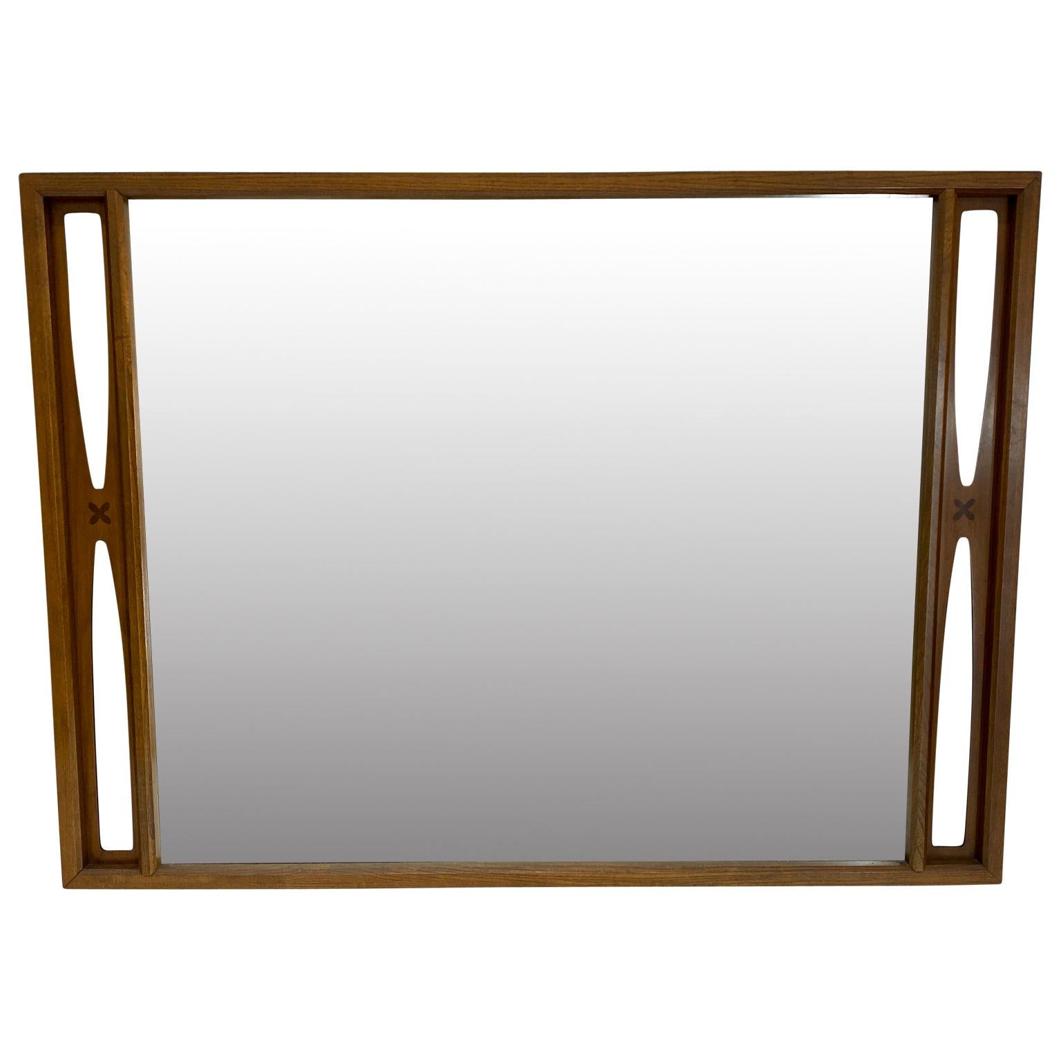 Large Mid-Century Modern Mirror with Inlay and Sculpted Design