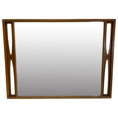 Large Mid-Century Modern Mirror with Inlay and Sculpted Design