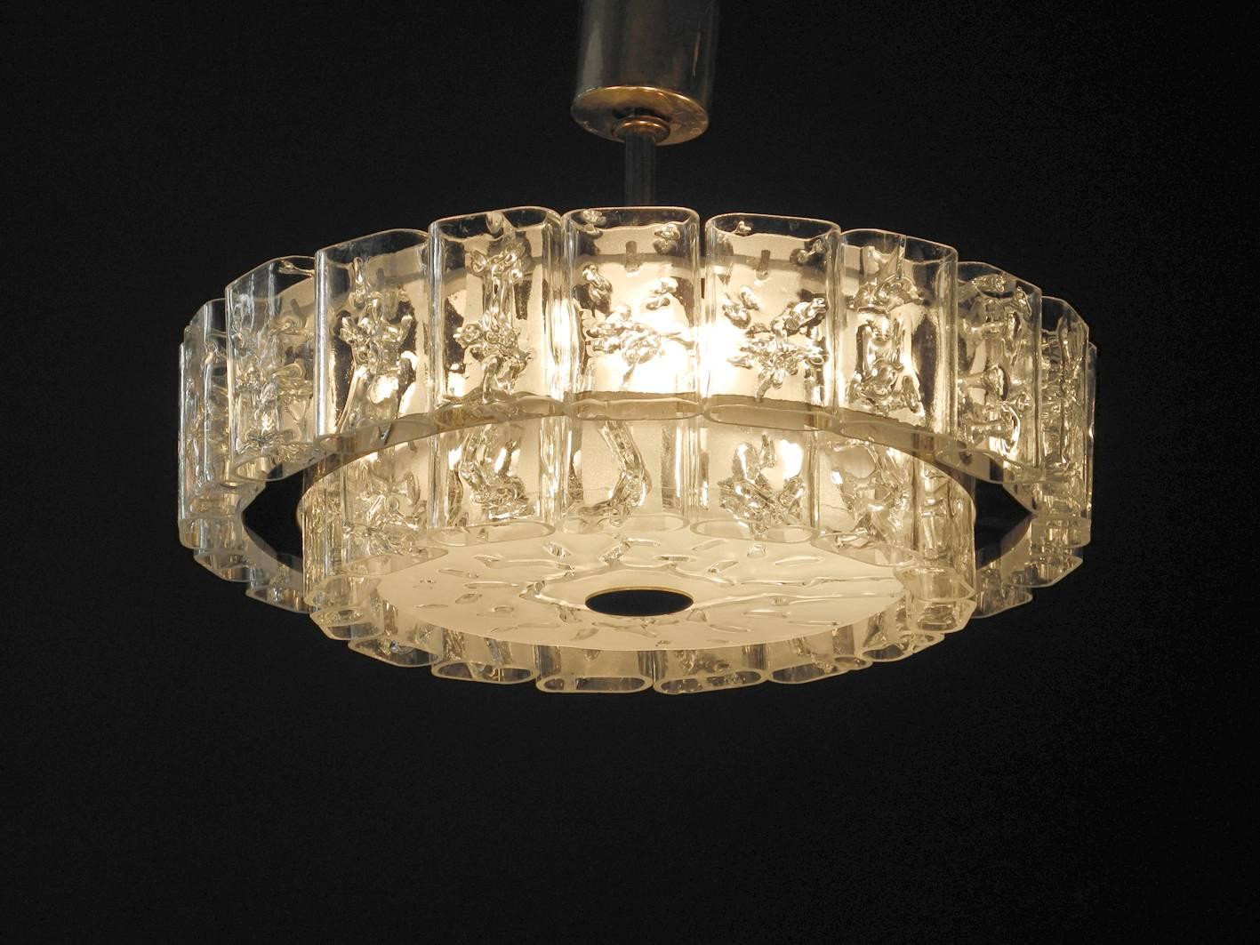 Large Mid-Century Modern Modernist Doria Crystal Glass Chandelier 1