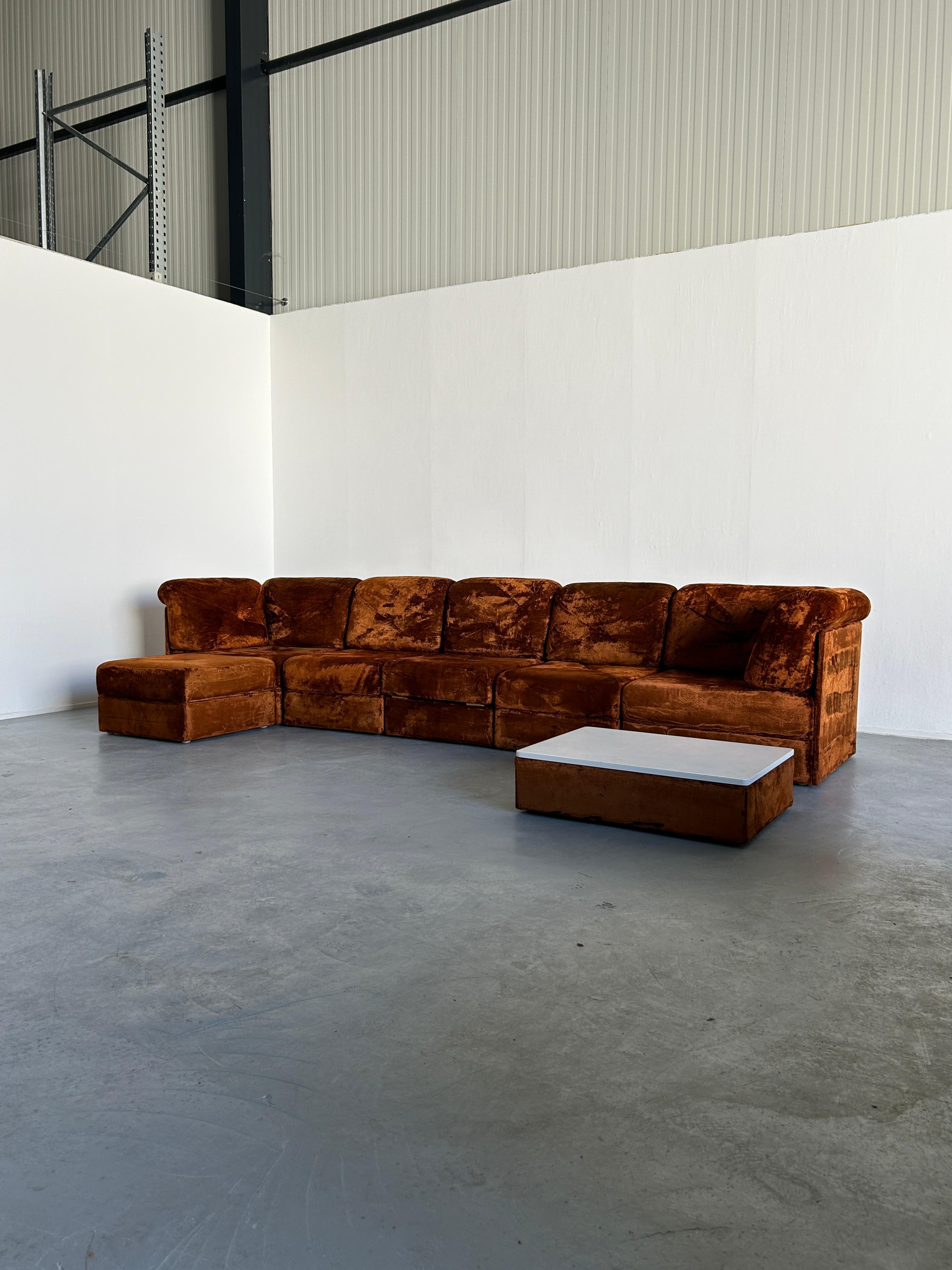 Large Mid-Century-Modern Modular Sofa in Brown Velvet, attrib. to Wittman, 1970s 1