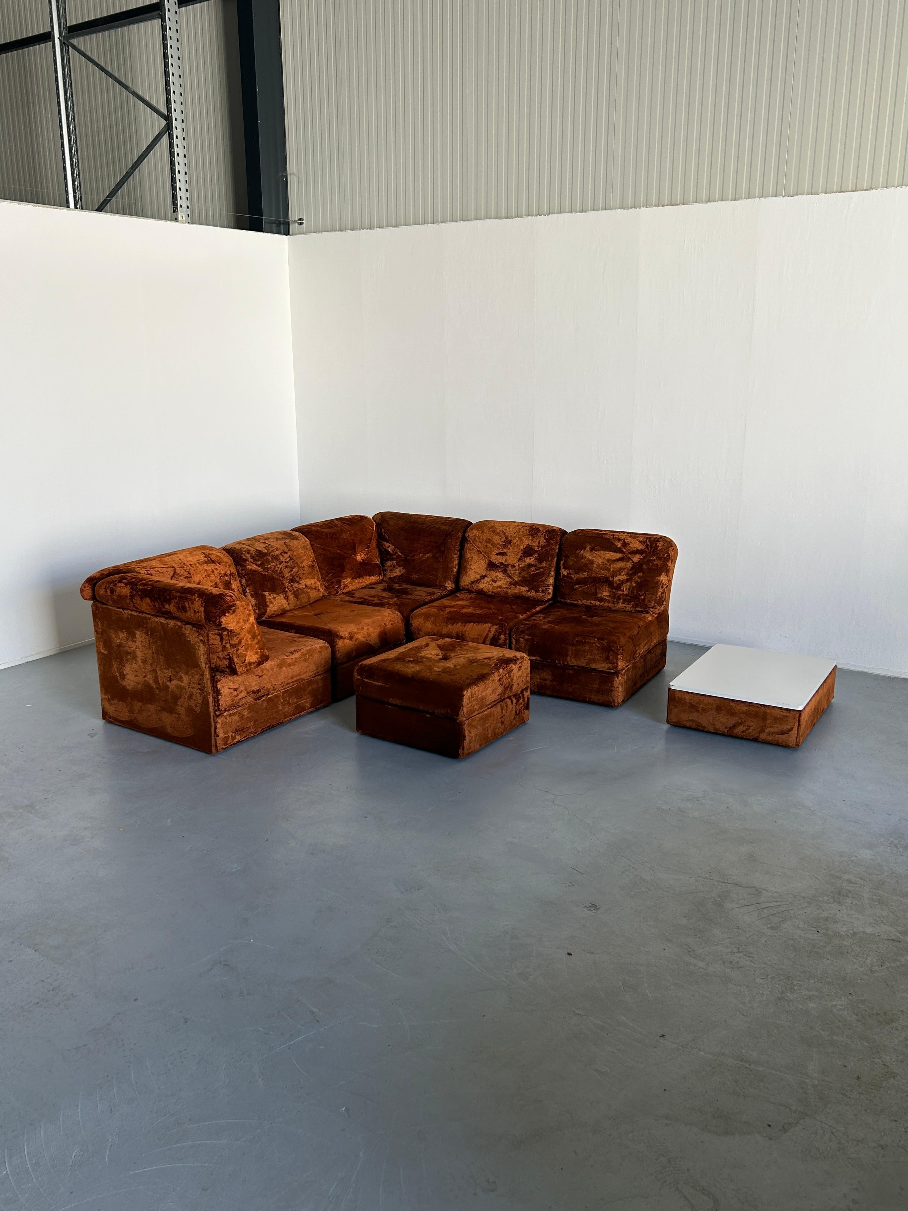 Large Mid-Century-Modern Modular Sofa in Brown Velvet, attrib. to Wittman, 1970s 2