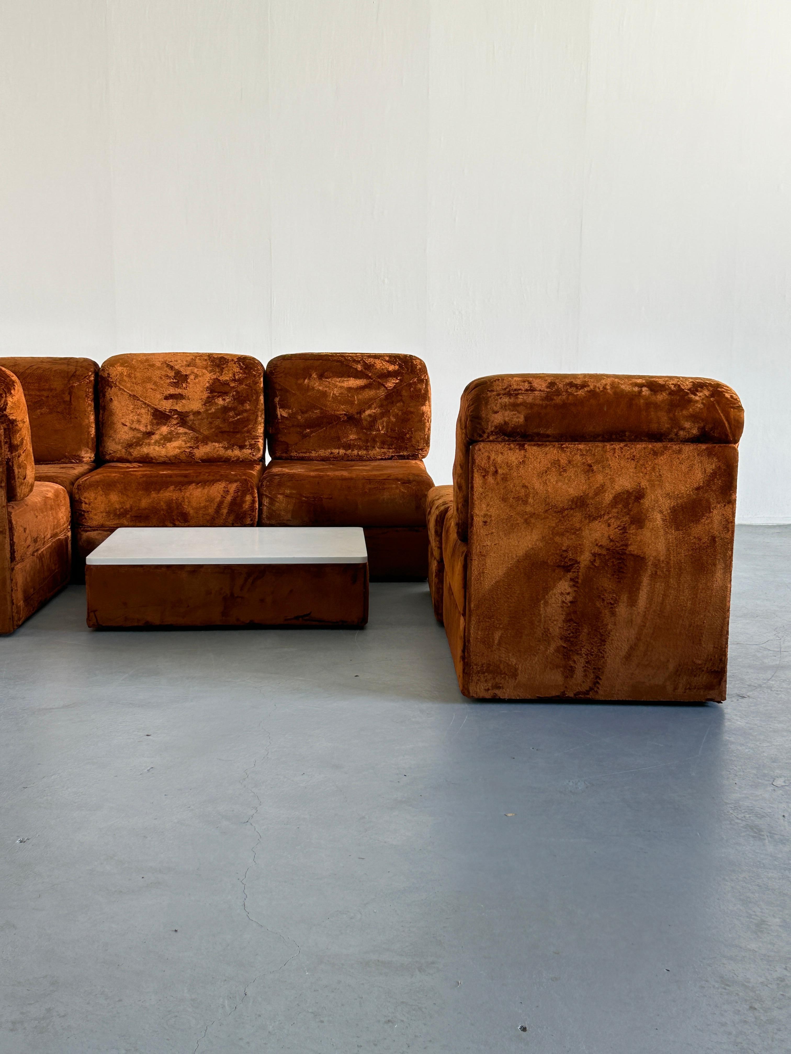 Large Mid-Century-Modern Modular Sofa in Brown Velvet, attrib. to Wittman, 1970s 4