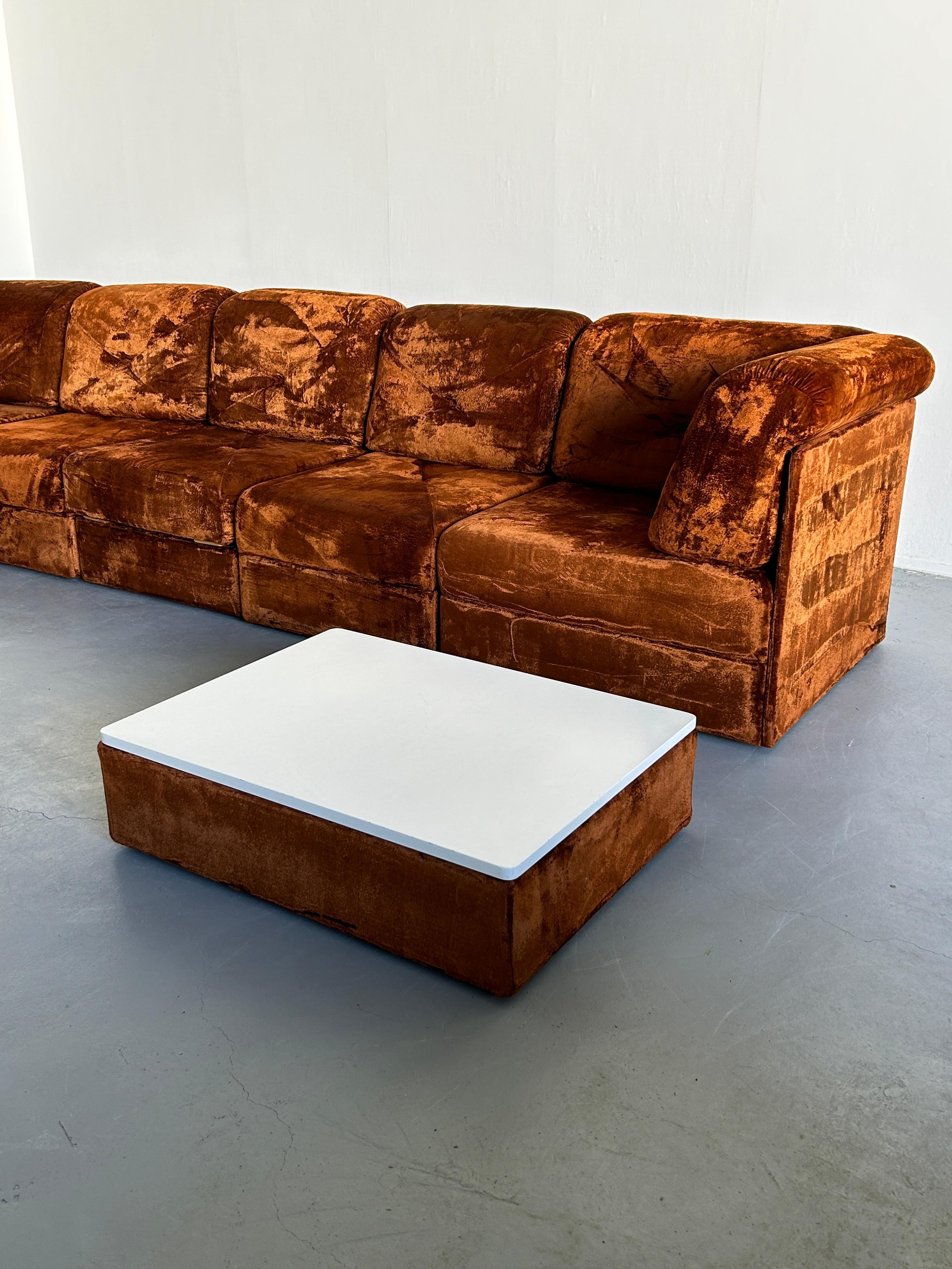 Large Mid-Century-Modern Modular Sofa in Brown Velvet, attrib. to Wittman, 1970s 5