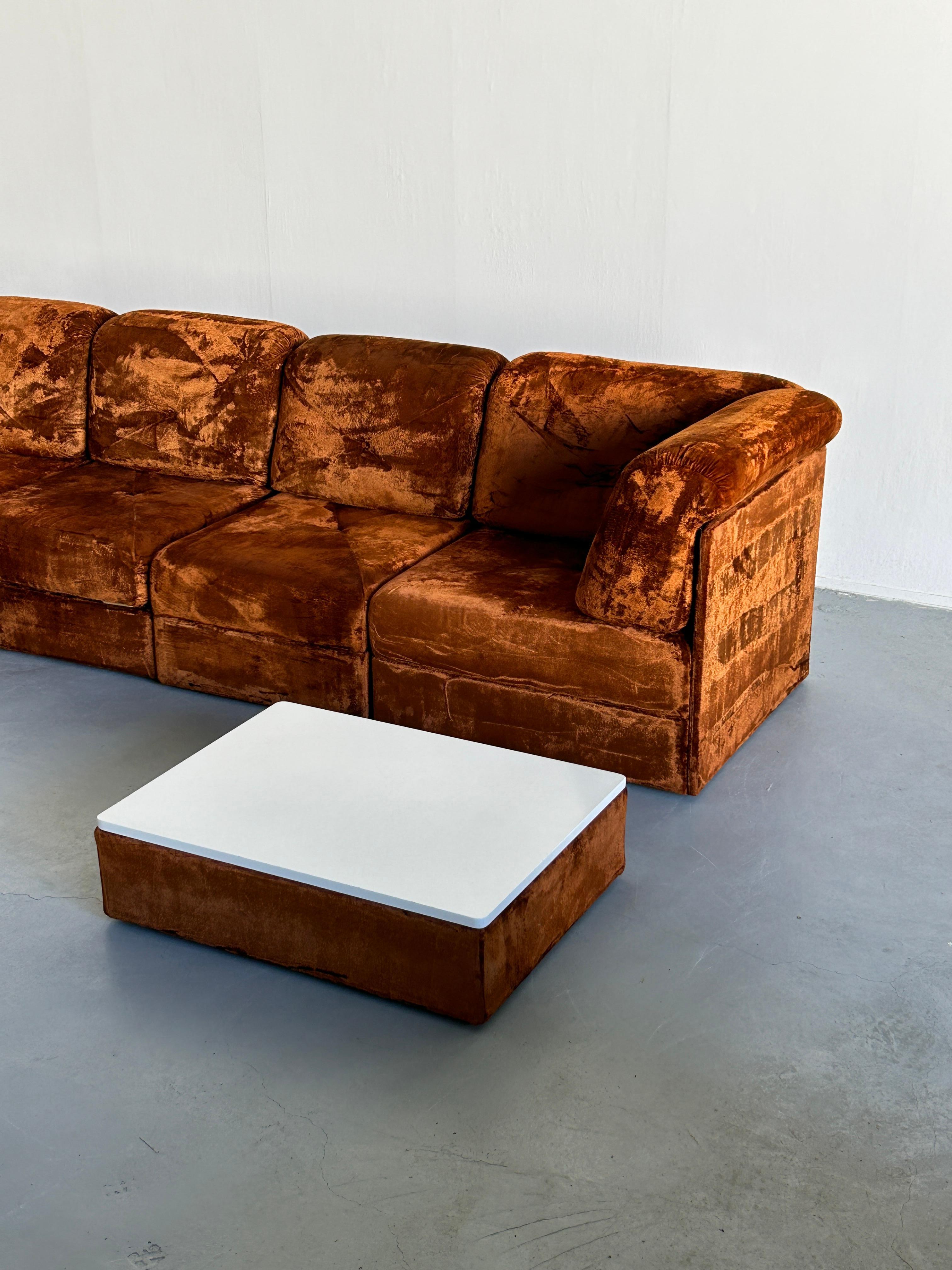 Large Mid-Century-Modern Modular Sofa in Brown Velvet, attrib. to Wittman, 1970s 6