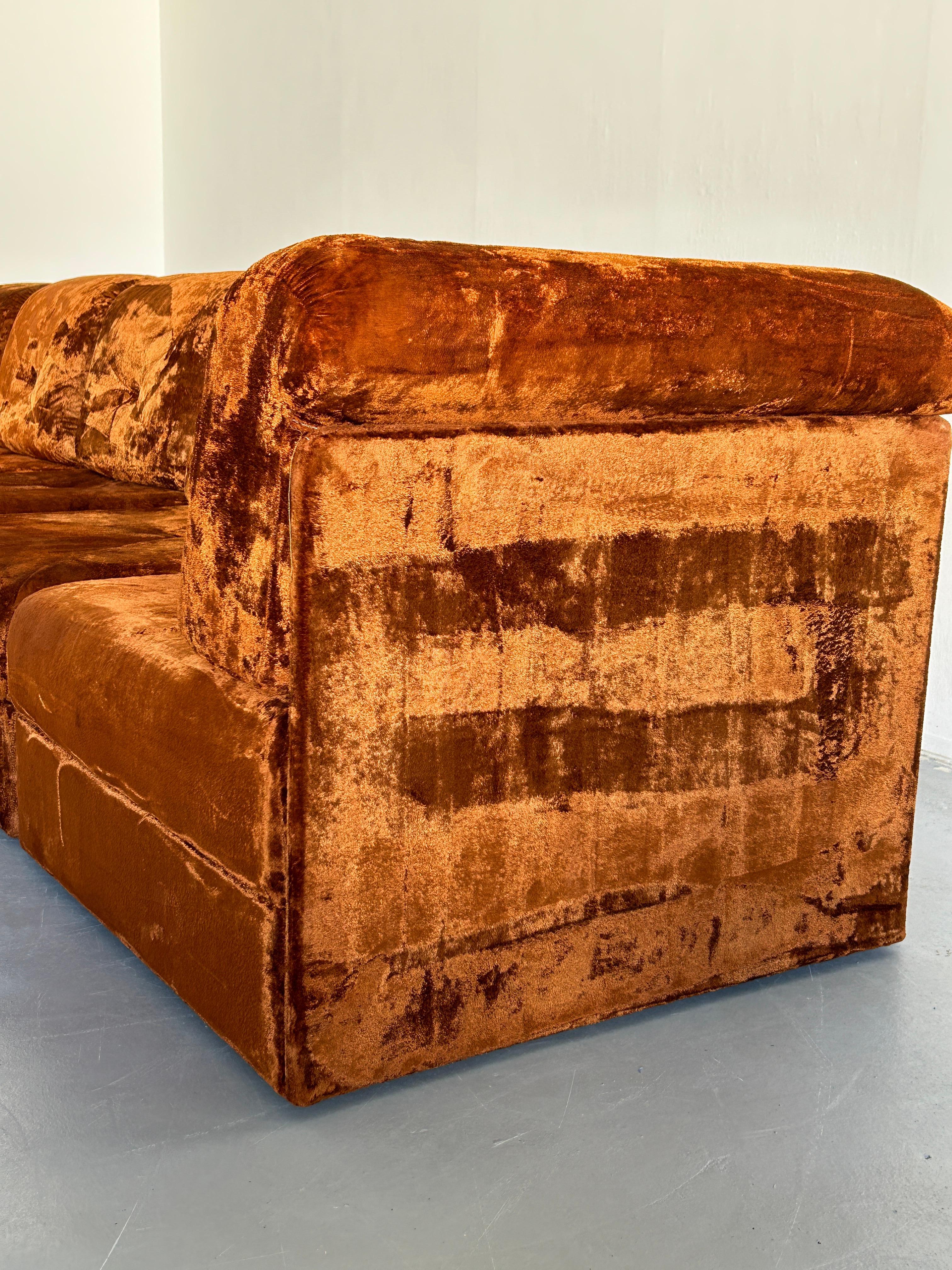 Large Mid-Century-Modern Modular Sofa in Brown Velvet, attrib. to Wittman, 1970s 7