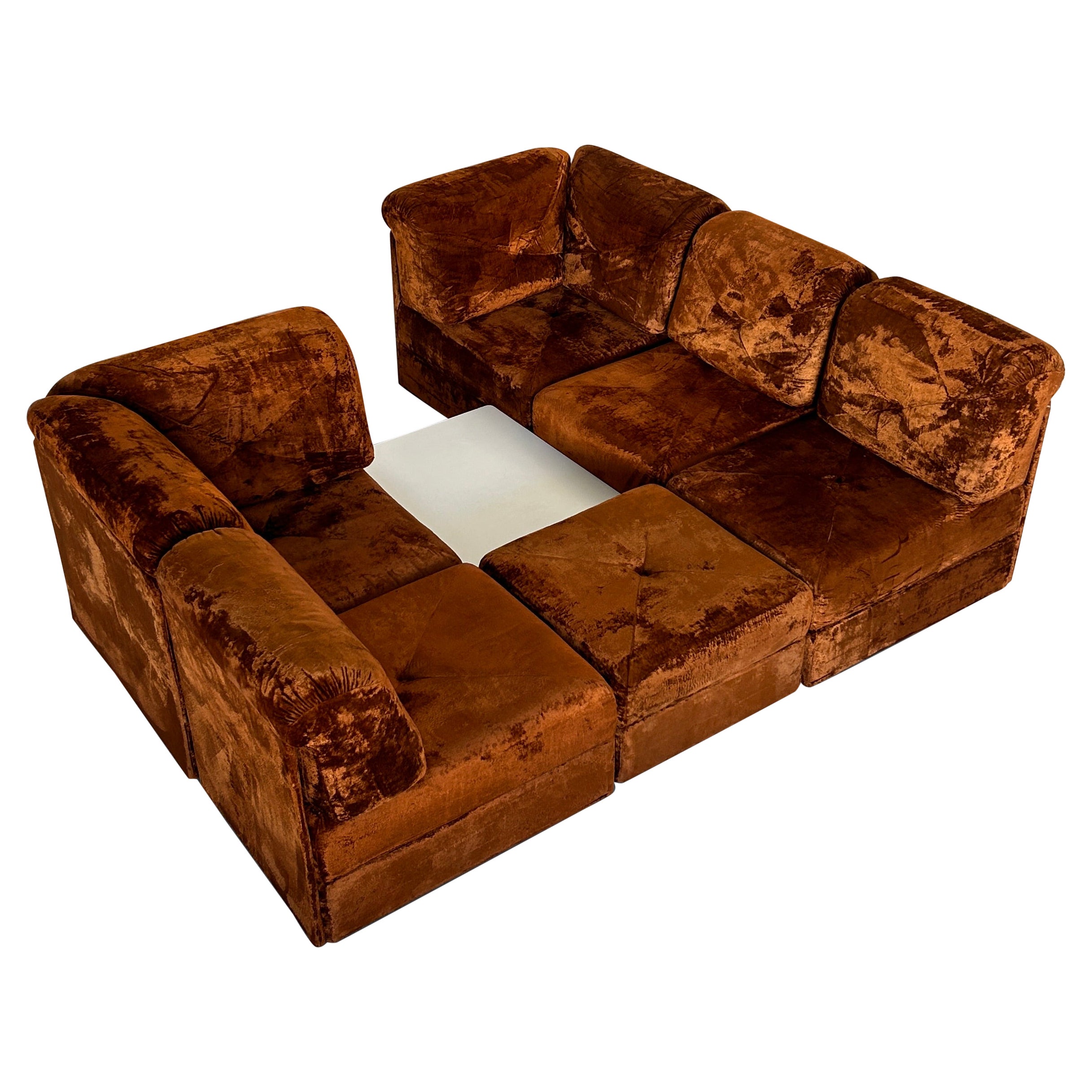 Large Mid-Century-Modern Modular Sofa in Brown Velvet, attrib. to Wittman, 1970s