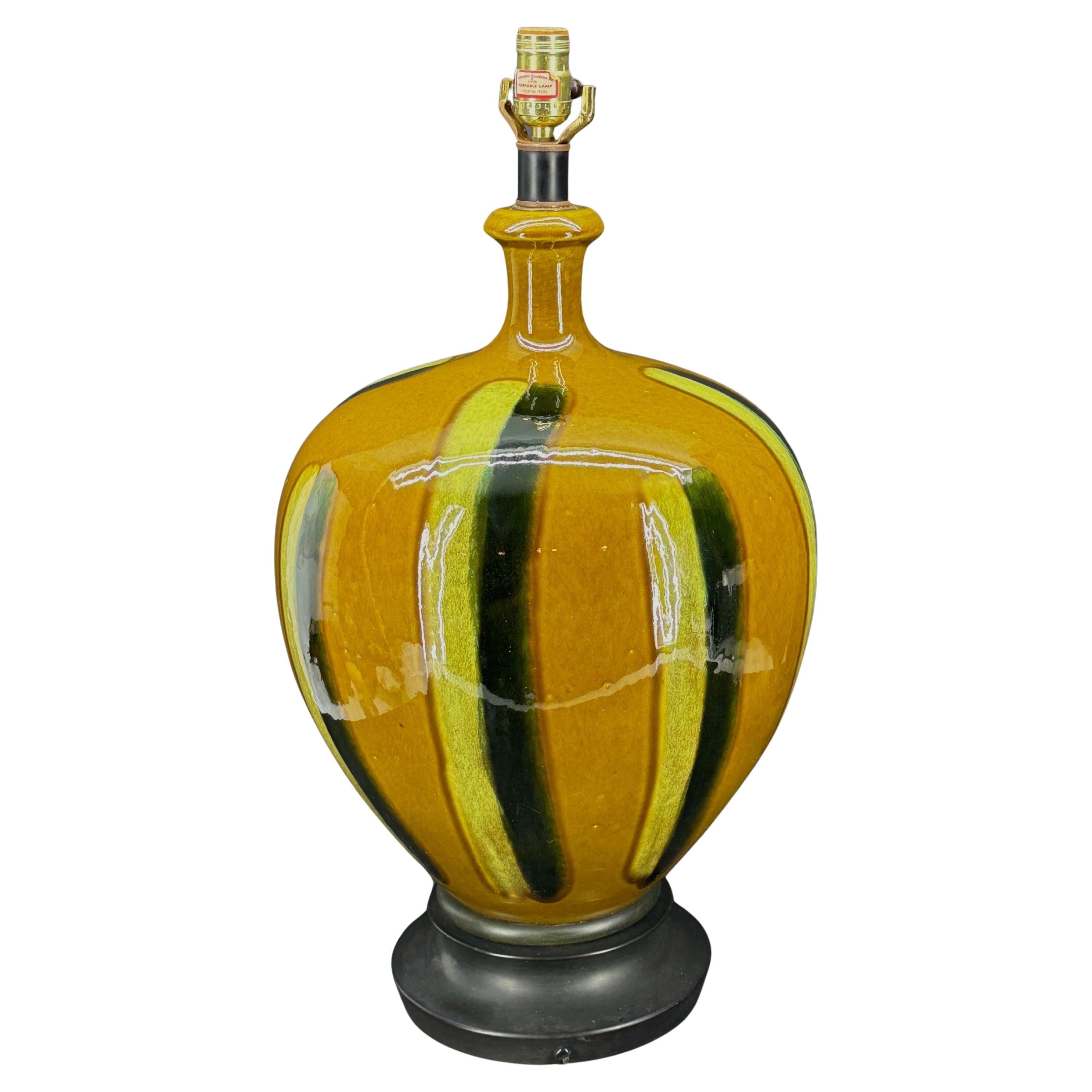 Large Mid-Century Modern Multi Striped Ceramic Lamp