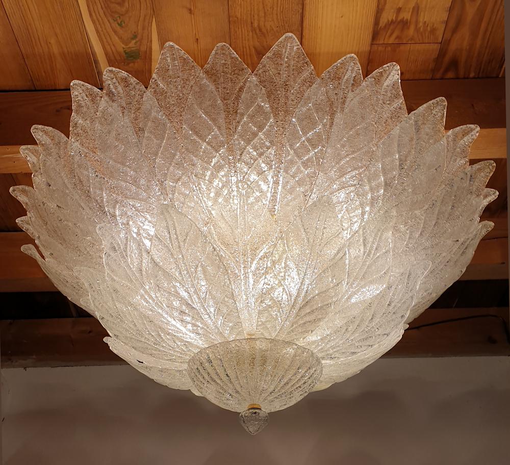 Gold Plate Large Mid-Century Modern Murano Flushmount Chandelier by Barovier, Italy, 1960s