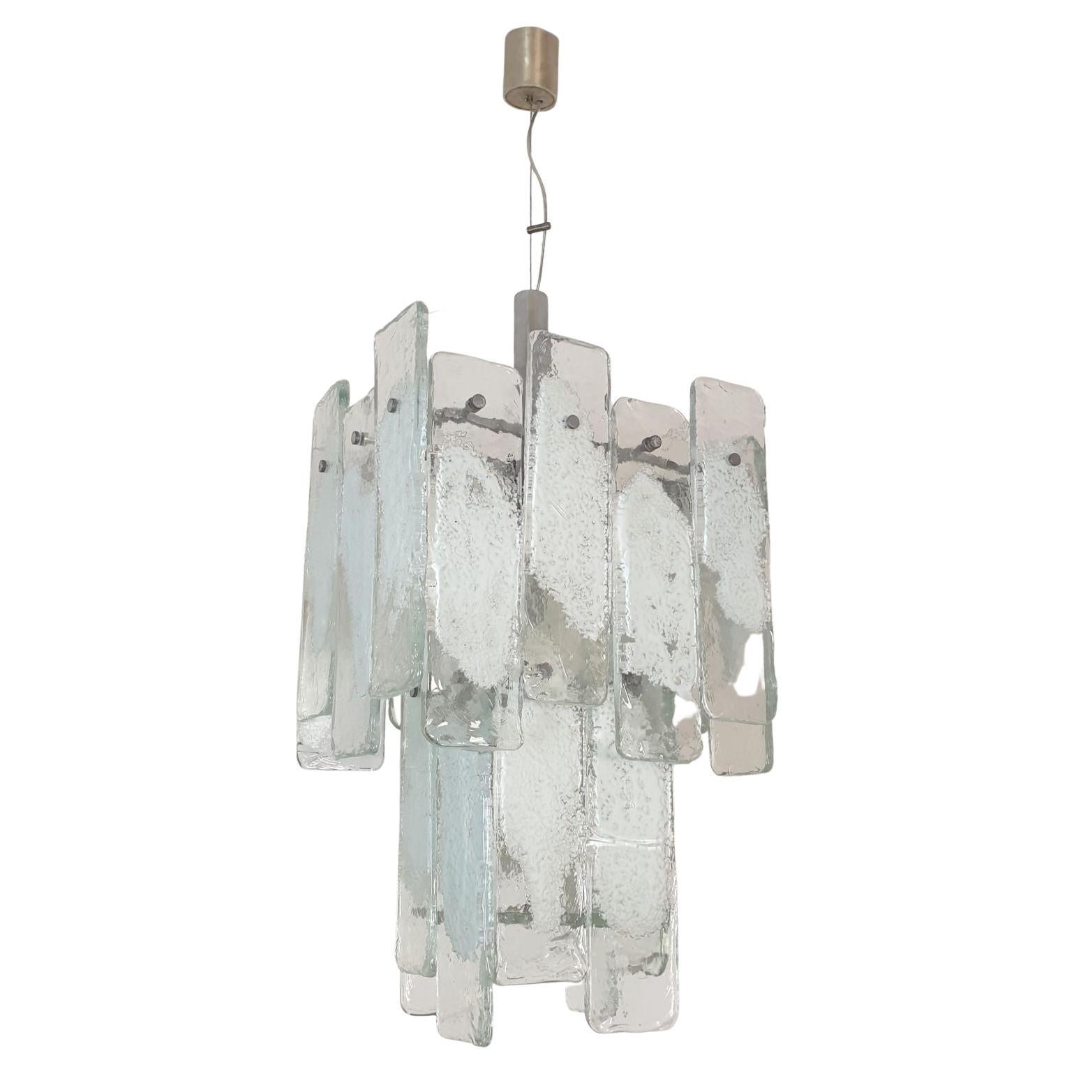 White Murano glass chandelier by Mazzega For Sale