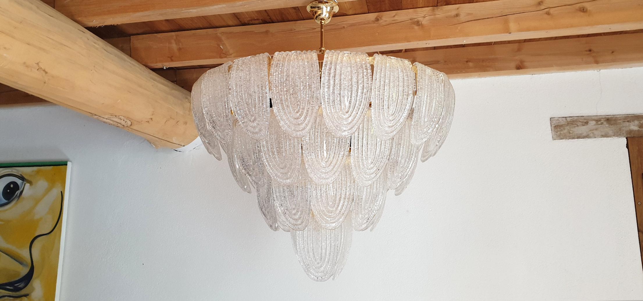 Hand-Crafted Large Mid-Century Modern Murano Glass Chandelier/Flushmount Mazzega Style 1970s