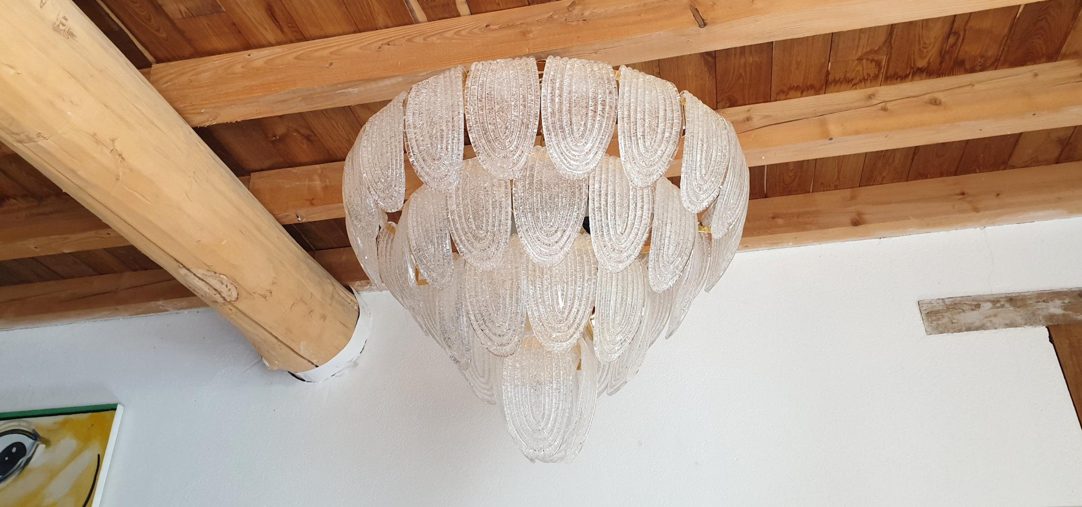 Large Mid-Century Modern Murano Glass Chandelier/Flushmount Mazzega Style 1970s In Excellent Condition In Dallas, TX