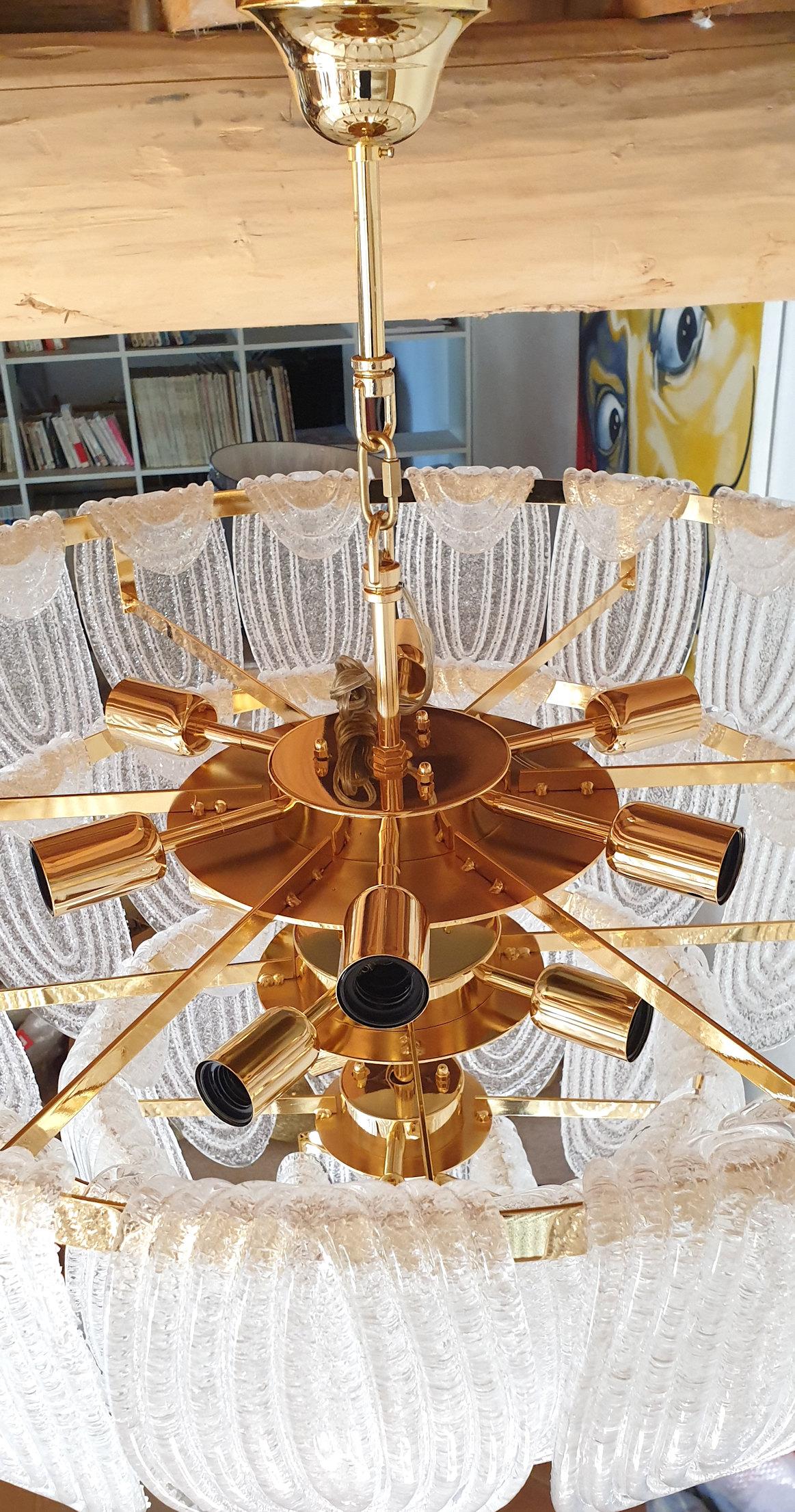 Gold Large Mid-Century Modern Murano Glass Chandelier/Flushmount Mazzega Style 1970s