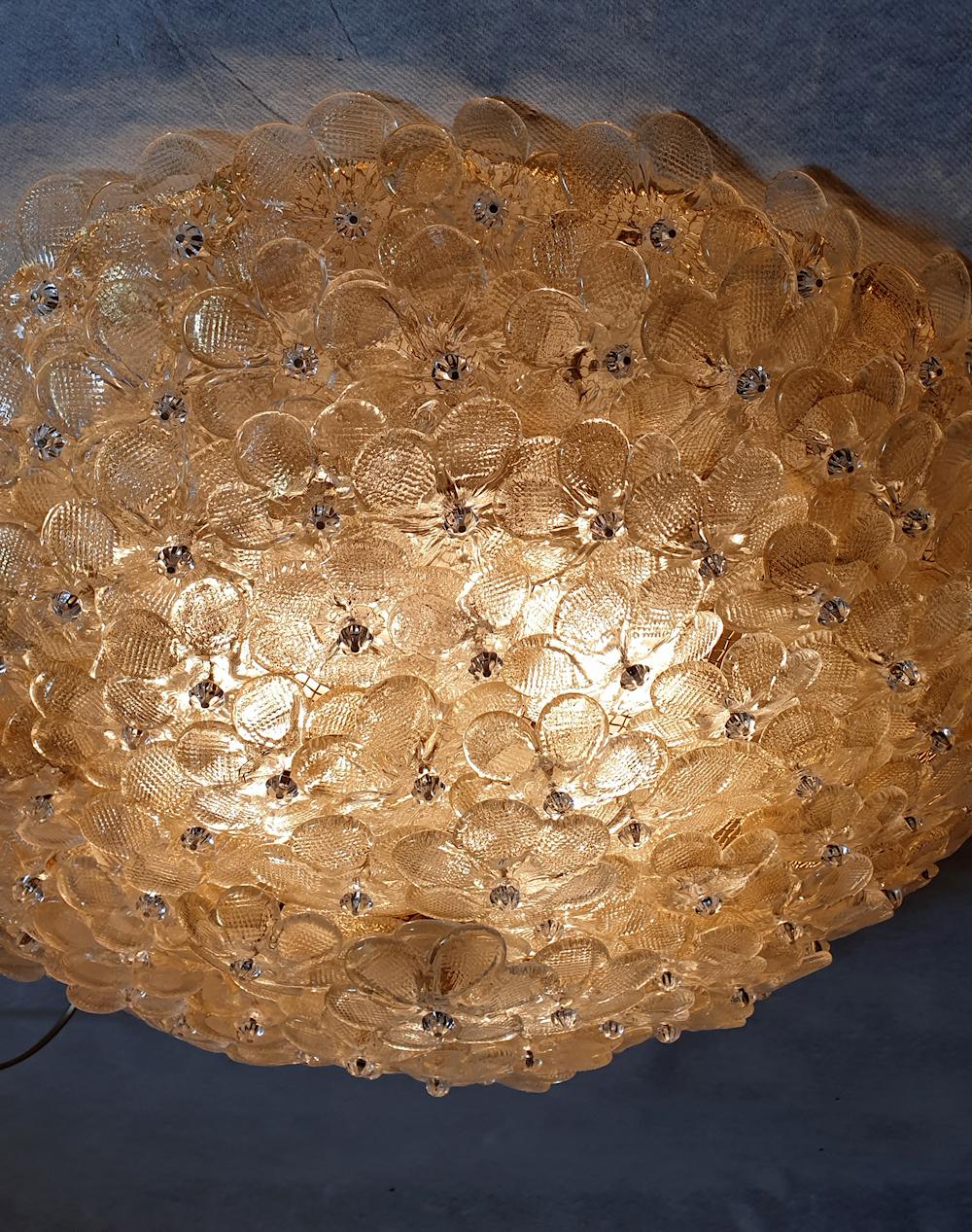 Large Mid-Century Modern Murano Glass Flower Flushmount Light by Barovier, 1970s 2