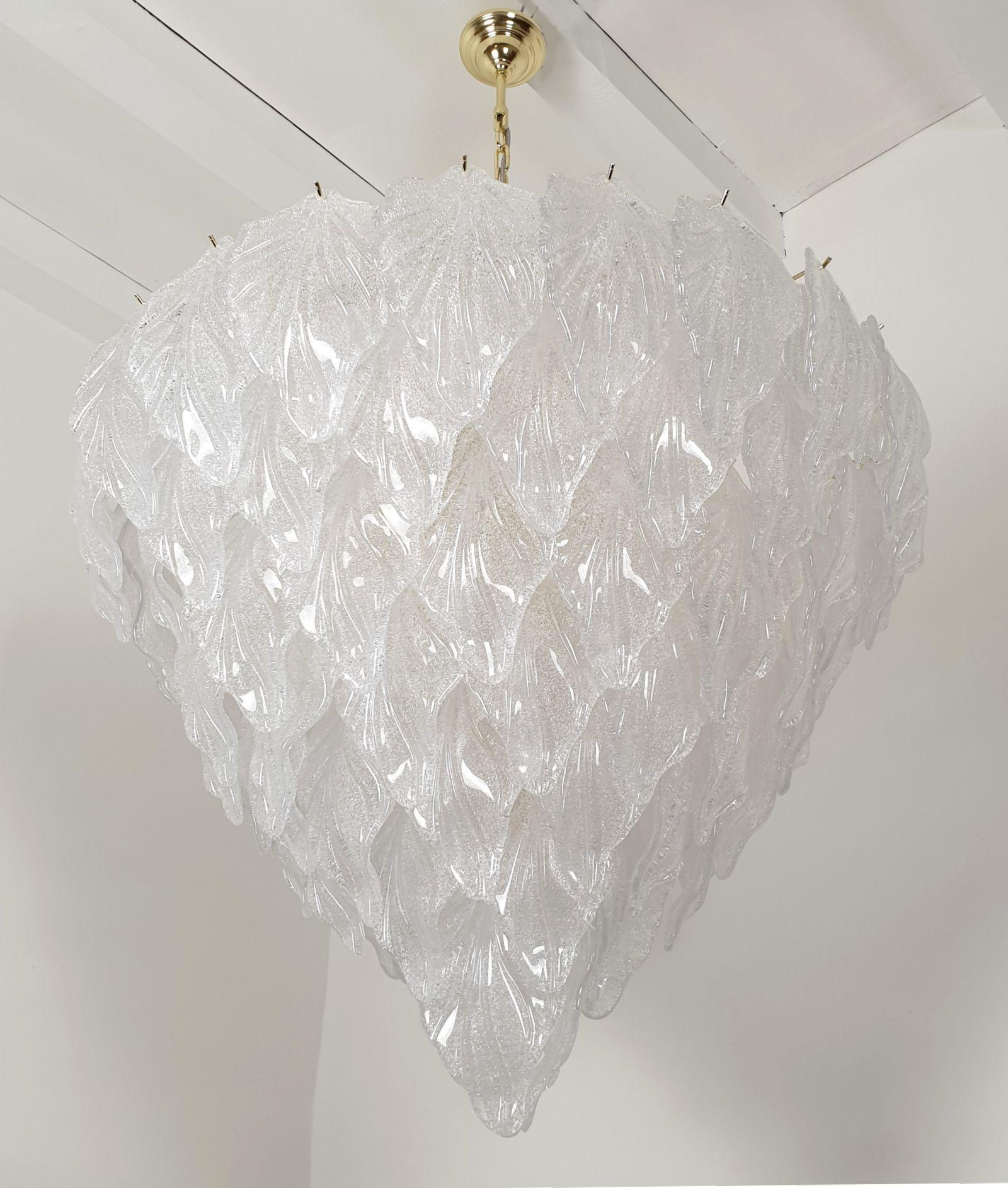 Mid-Century Modern Murano glass clear leaves chandelier Italy