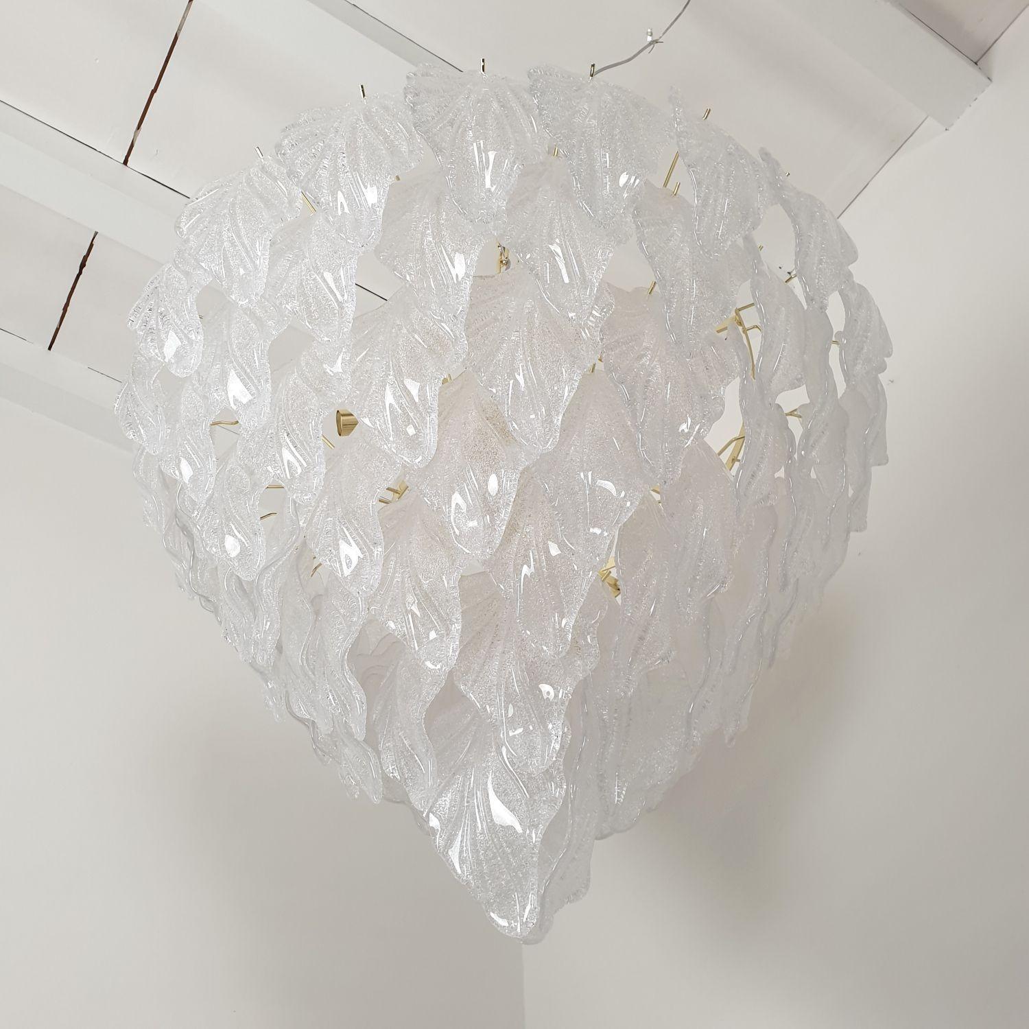 Murano glass clear leaves chandelier Italy 1