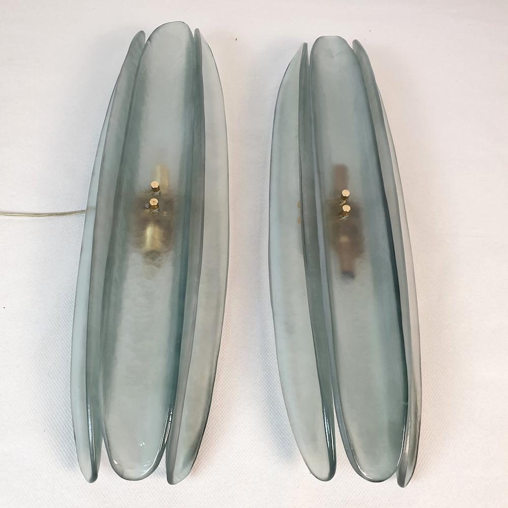 Mid Century Murano Glass Blue/Green Sconces Mazzega style - a pair In Excellent Condition In Dallas, TX