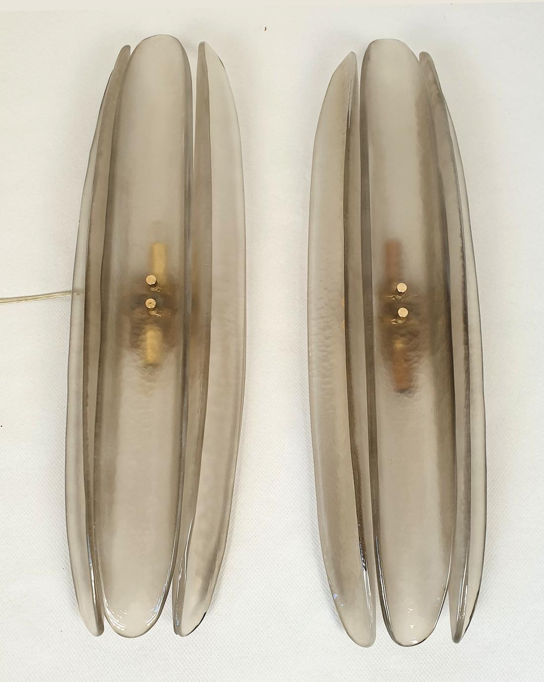 Italian Mid Century Modern Murano Glass Tan Sconces Mazzega Style - a pair