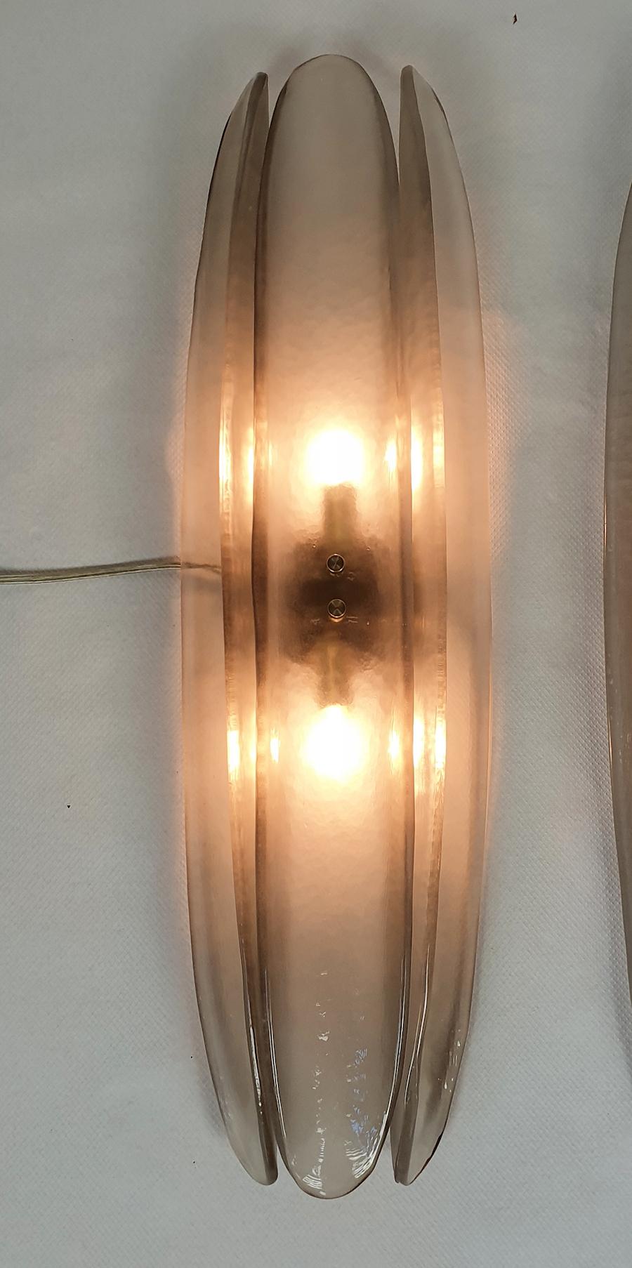 Mid Century Modern Murano Glass Tan Sconces Mazzega Style - a pair In Excellent Condition In Dallas, TX