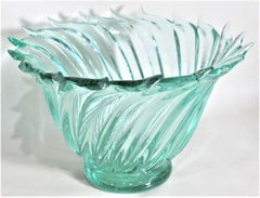 Mid-Century Modern Murano Green Art Glass Swirled Bowl Barovier Attributed
